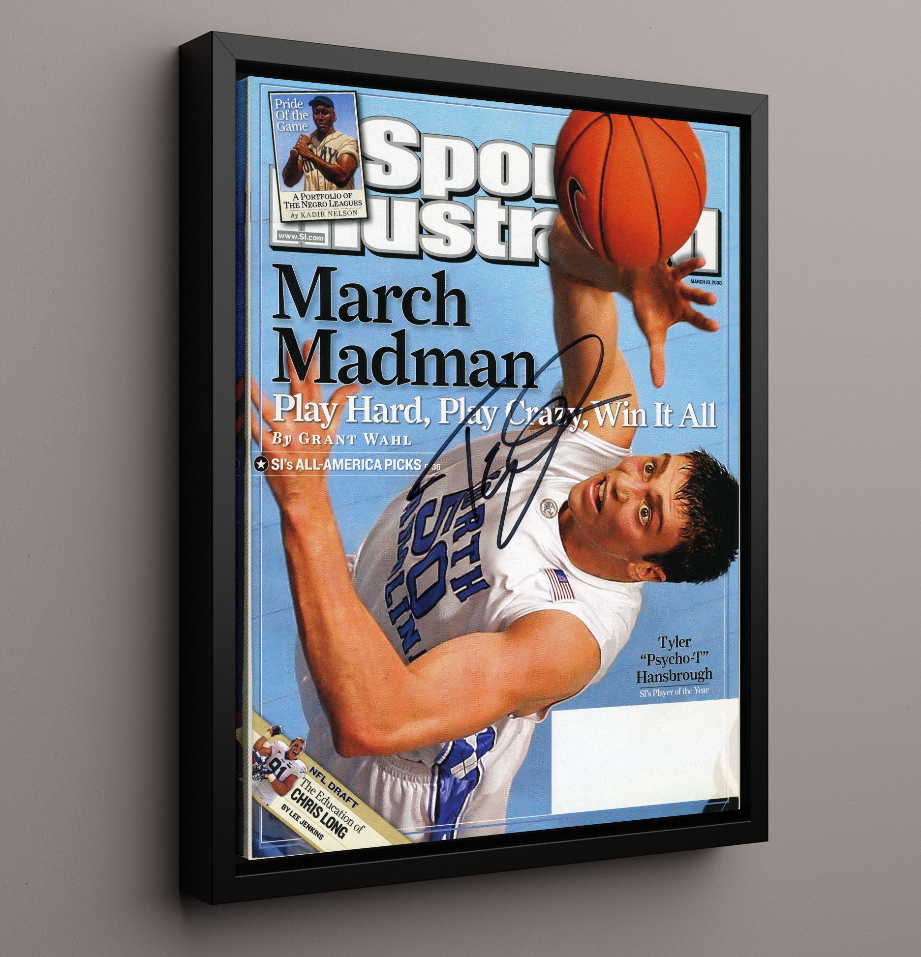 North Carolina Basketball Tyler Hansbrough March Madness SI Cover 2008 College Basketball Wall Art 16x20 Framed Canvas college basketball wall art print