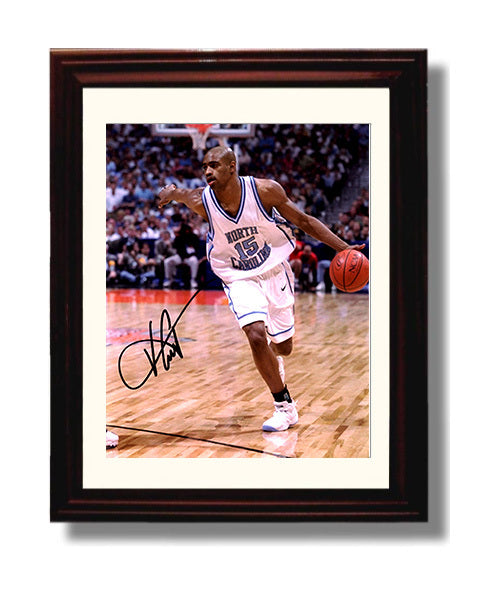 North Carolina Basketball Vince Carter Driving Lane Action College Basketball Wall Art 8x10 Beveled Frame college basketball wall art print