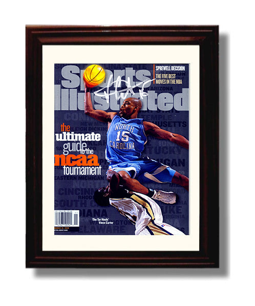 North Carolina Basketball Vince Carter NCAA Tournament Explosive Dunk 1995 SI College Basketball Wall Art 8x10 Beveled Frame college basketball wall art print