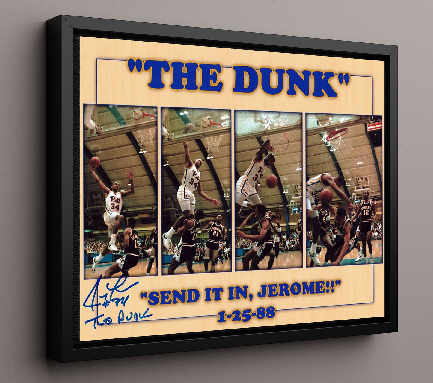 Pittsburgh Basketball Jerome Lane The Dunk Glass Shatter Sequence College Basketball Wall Art 16x20 Framed Canvas college basketball wall art print