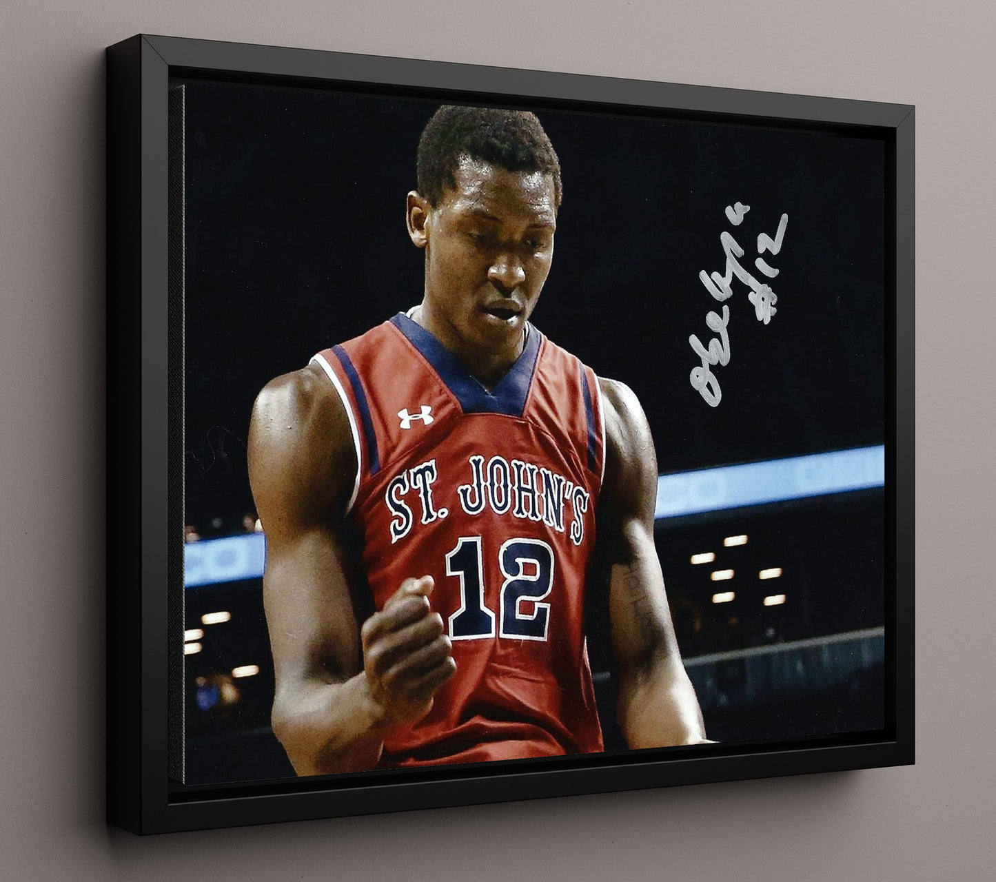 St. Johns Basketball Chris Obekpa Intense Game Moment College Basketball Wall Art 16x20 Framed Canvas college basketball wall art print