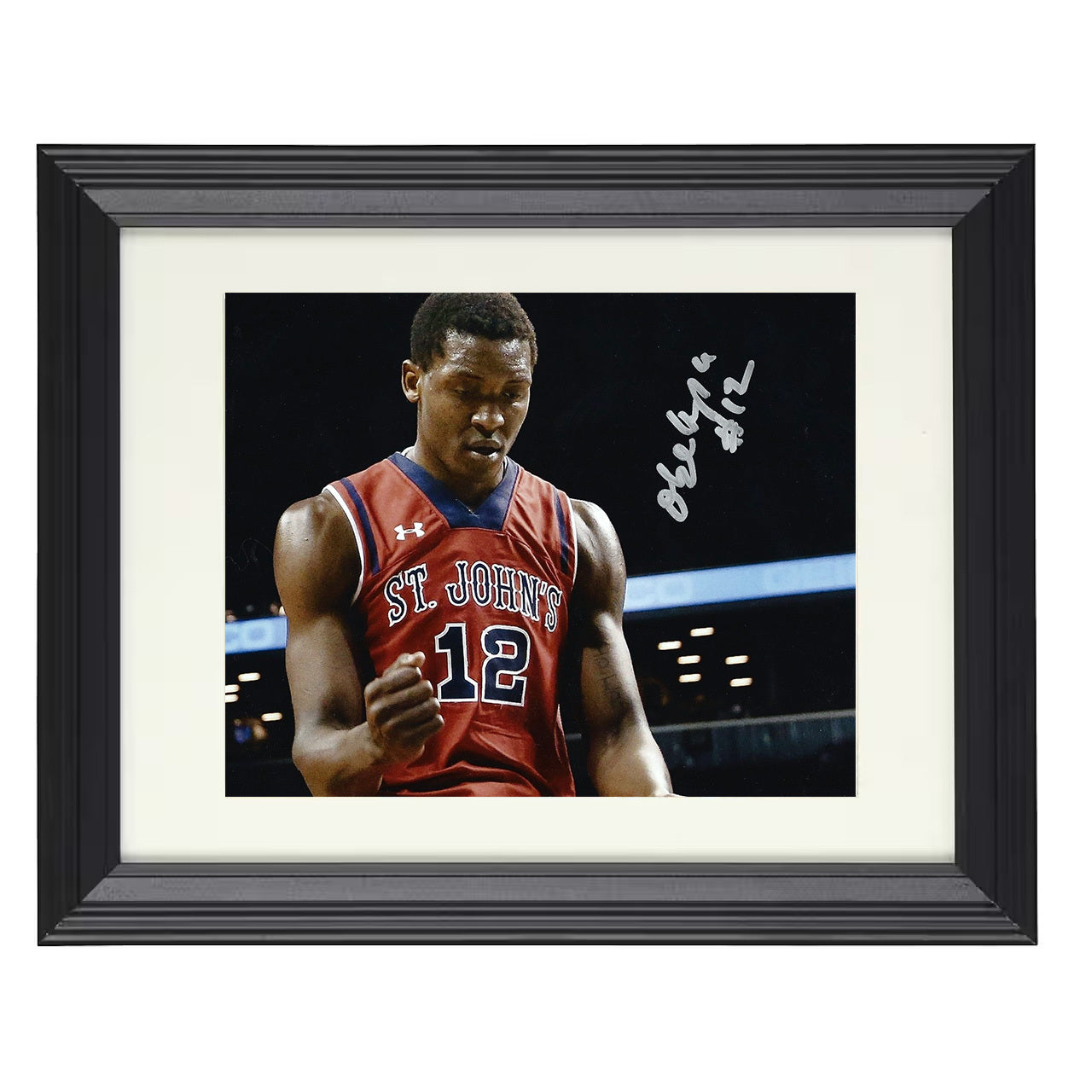 St. Johns – Chris Obekpa Intense Game Moment – 8x10 black beveled framed college basketball wall art