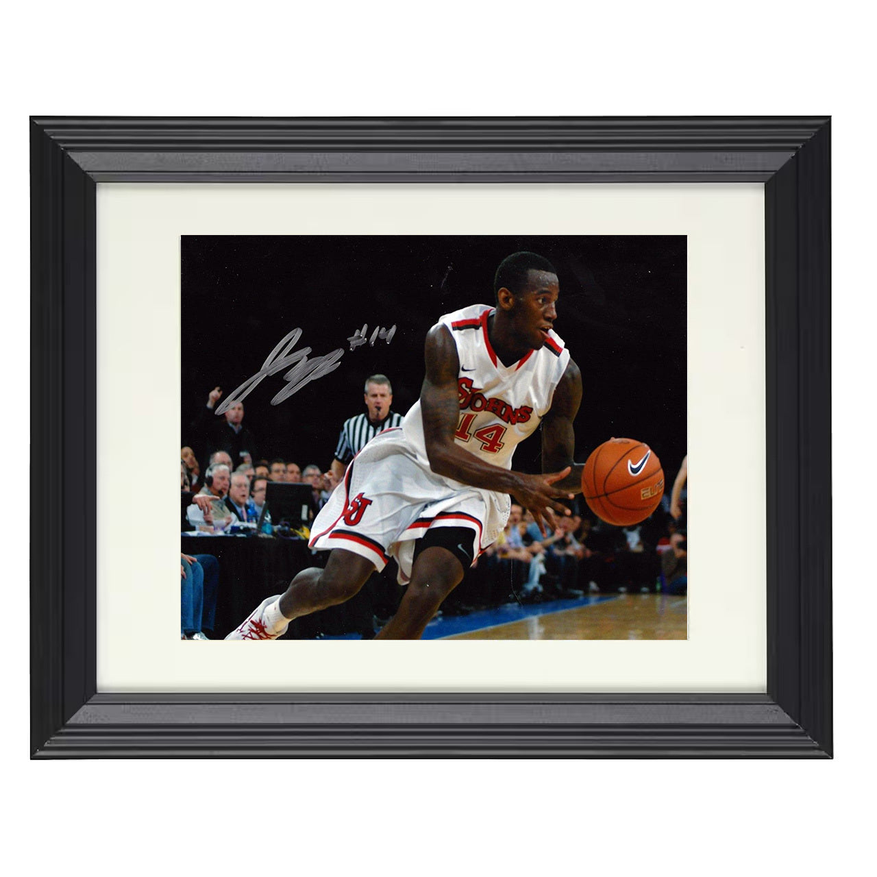 St Johns – Jakarr Sampson Fast Break Drive – 8x10 black beveled framed college basketball wall art