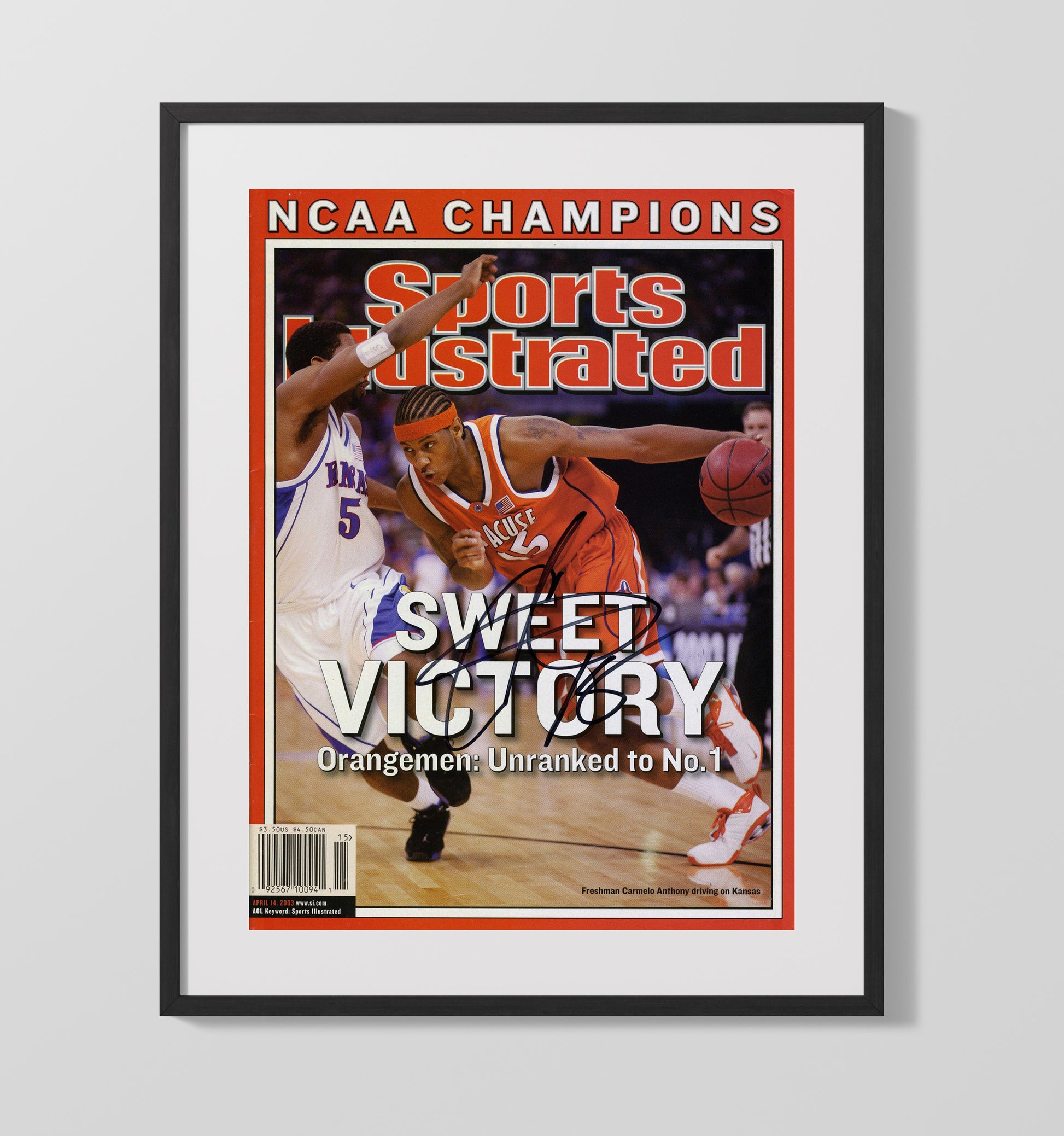 Syracuse Basketball Carmelo Anthony Sweet Victory SI Cover 2003 College Basketball Wall Art 16x20 Gallery Frame college basketball wall art print