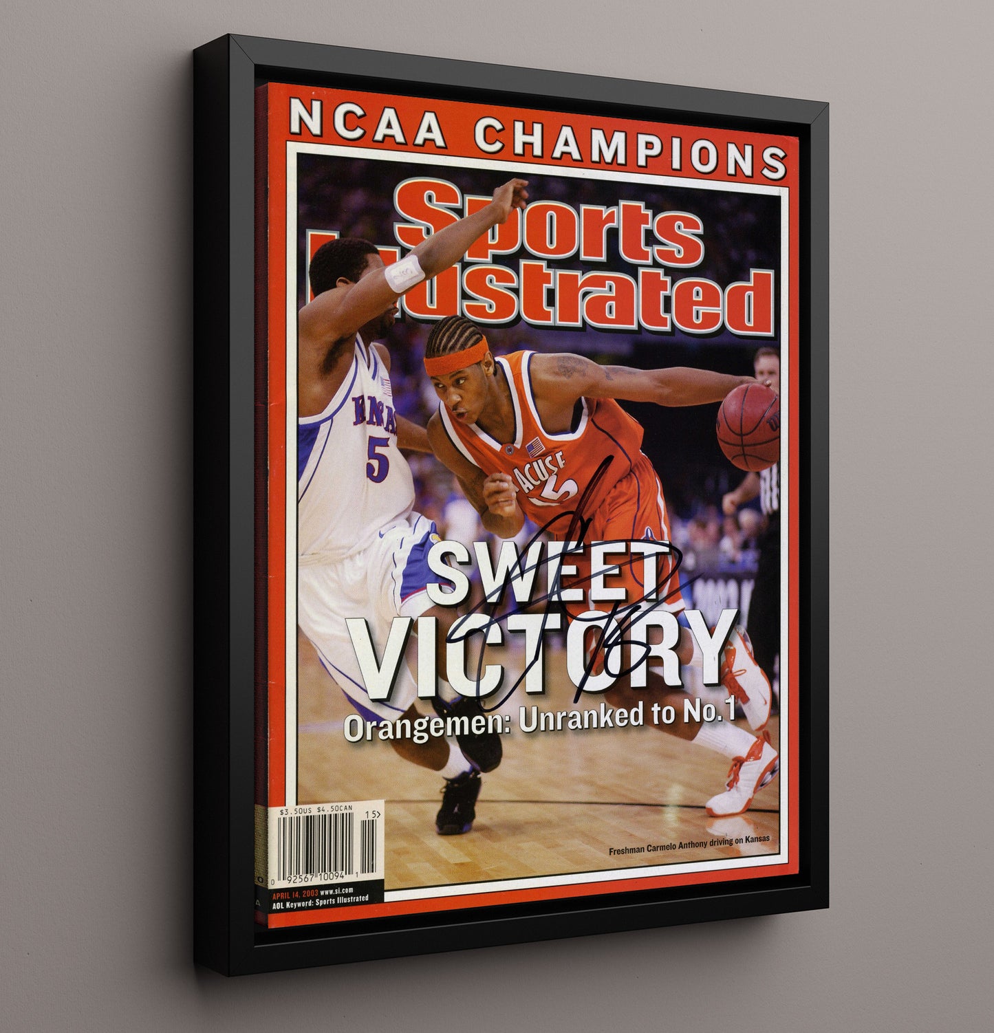 Syracuse Basketball Carmelo Anthony Sweet Victory SI Cover 2003 College Basketball Wall Art 16x20 Framed Canvas college basketball wall art print