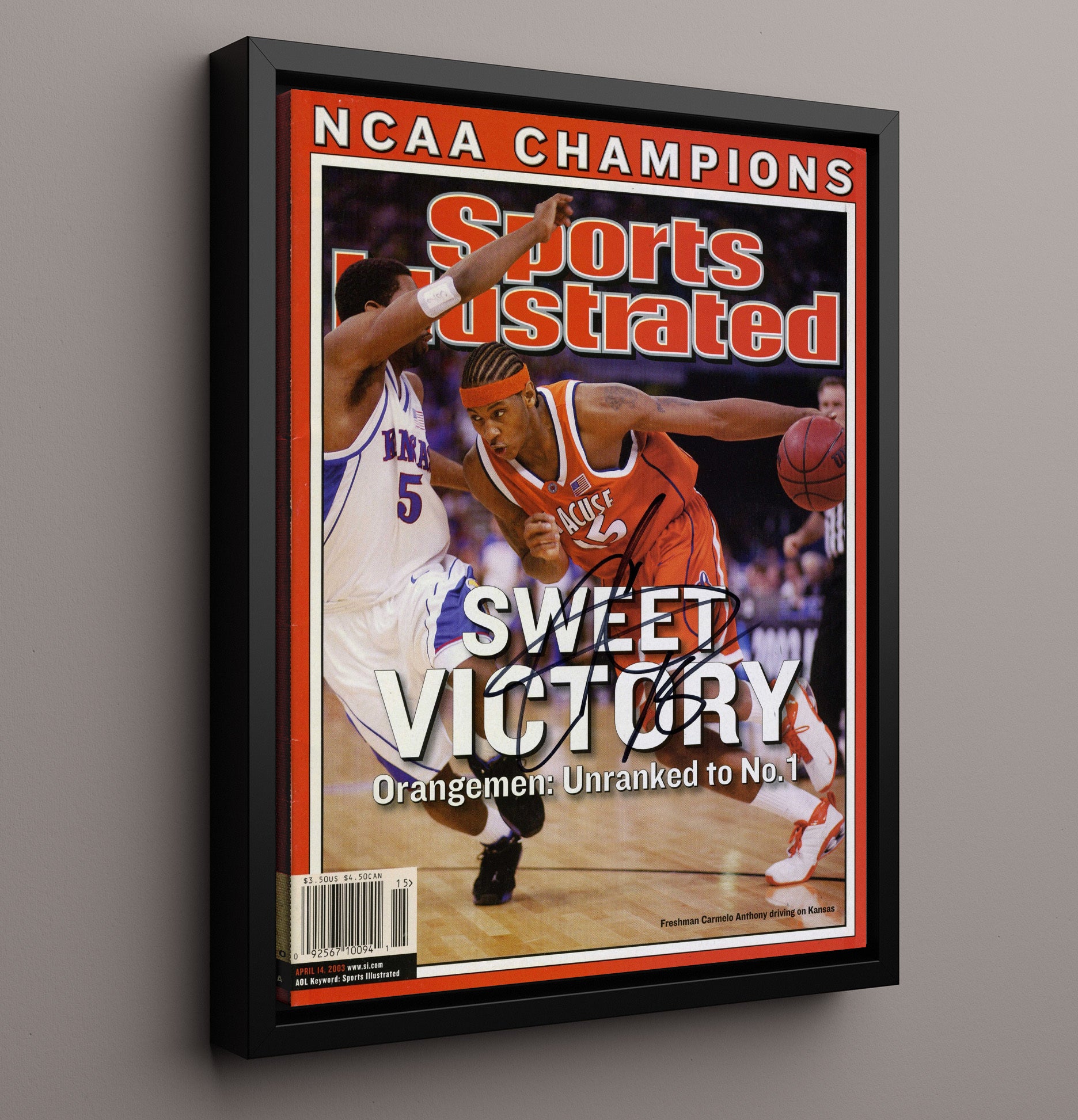 Syracuse Basketball Carmelo Anthony Sweet Victory SI Cover 2003 College Basketball Wall Art 16x20 Framed Canvas college basketball wall art print