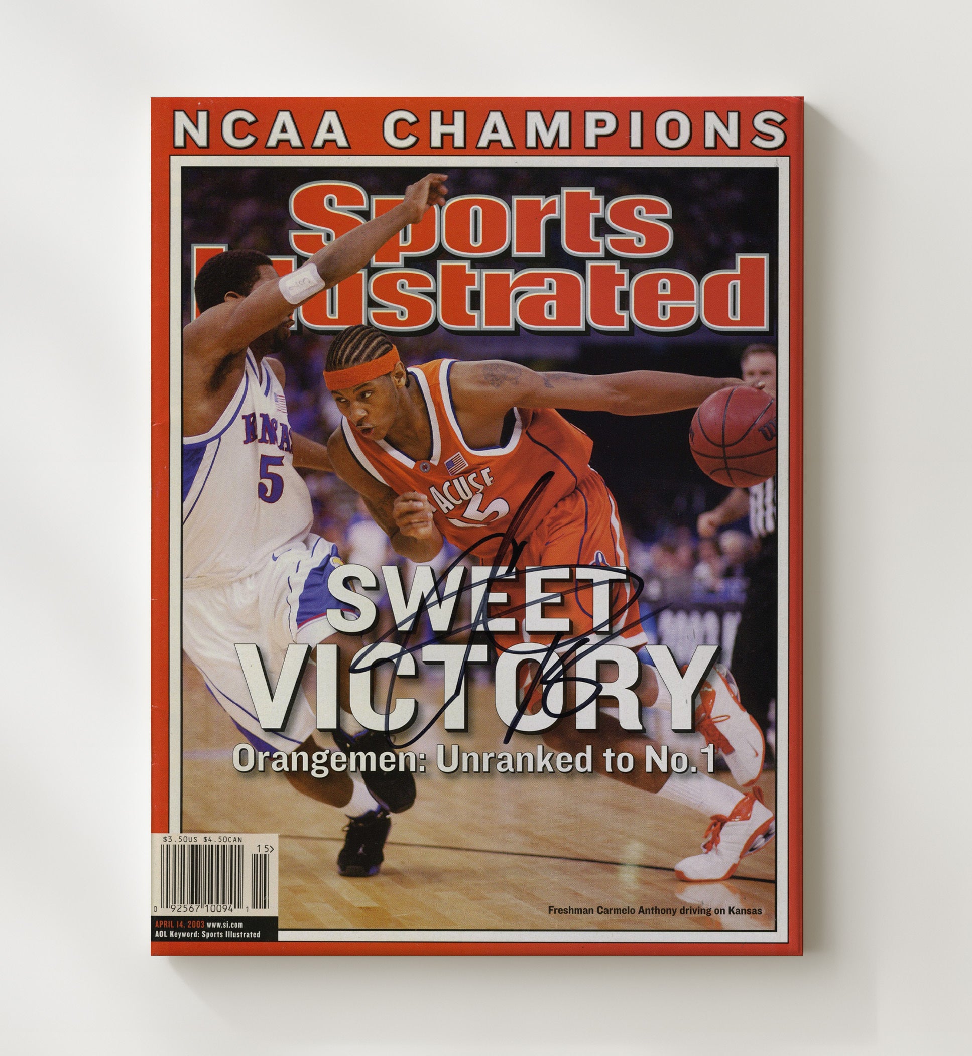Syracuse Basketball Carmelo Anthony Sweet Victory SI Cover 2003 College Basketball Wall Art 20x24 Canvas college basketball wall art print