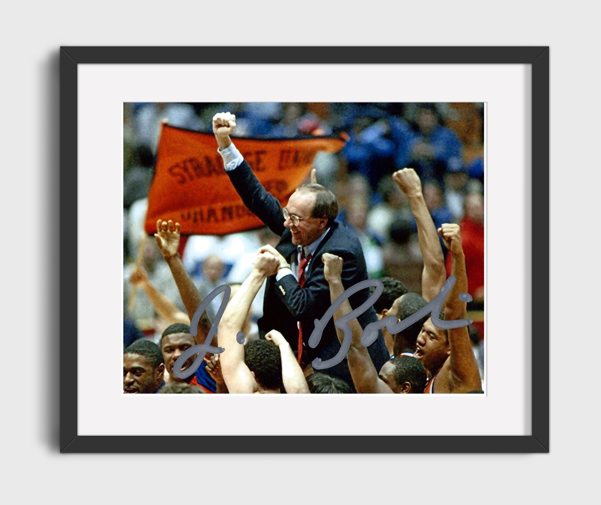 Syracuse Basketball Jim Boeheim a championship celebration Lift College Basketball Wall Art 16x20 Gallery Frame college basketball wall art print