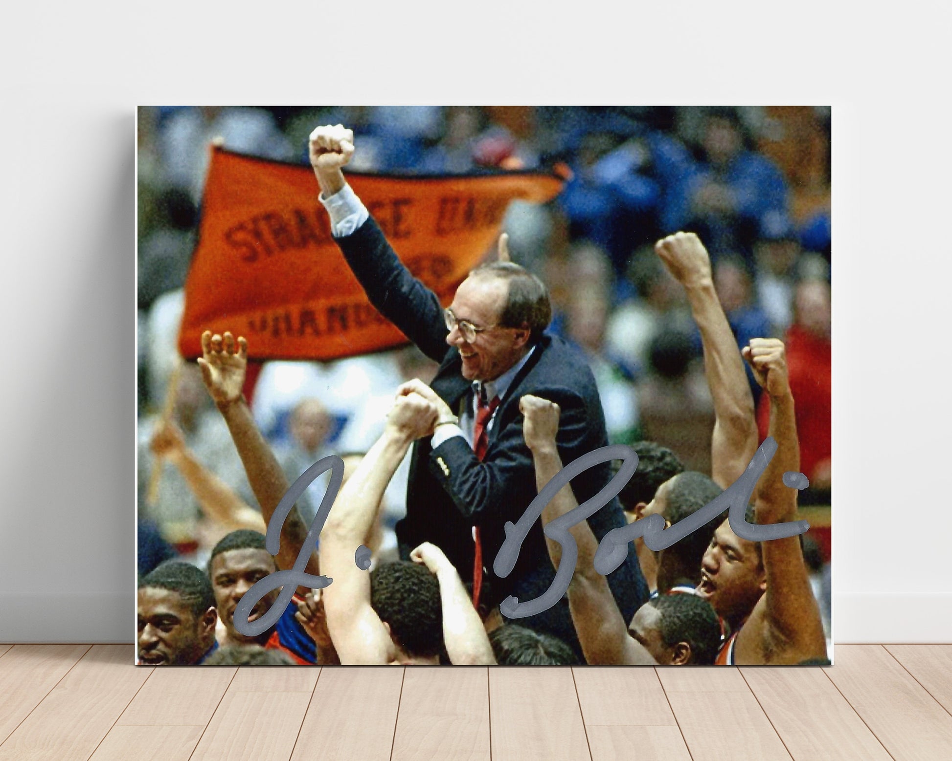 Syracuse Basketball Jim Boeheim a championship celebration Lift College Basketball Wall Art 16x20 Unframed Print college basketball wall art print