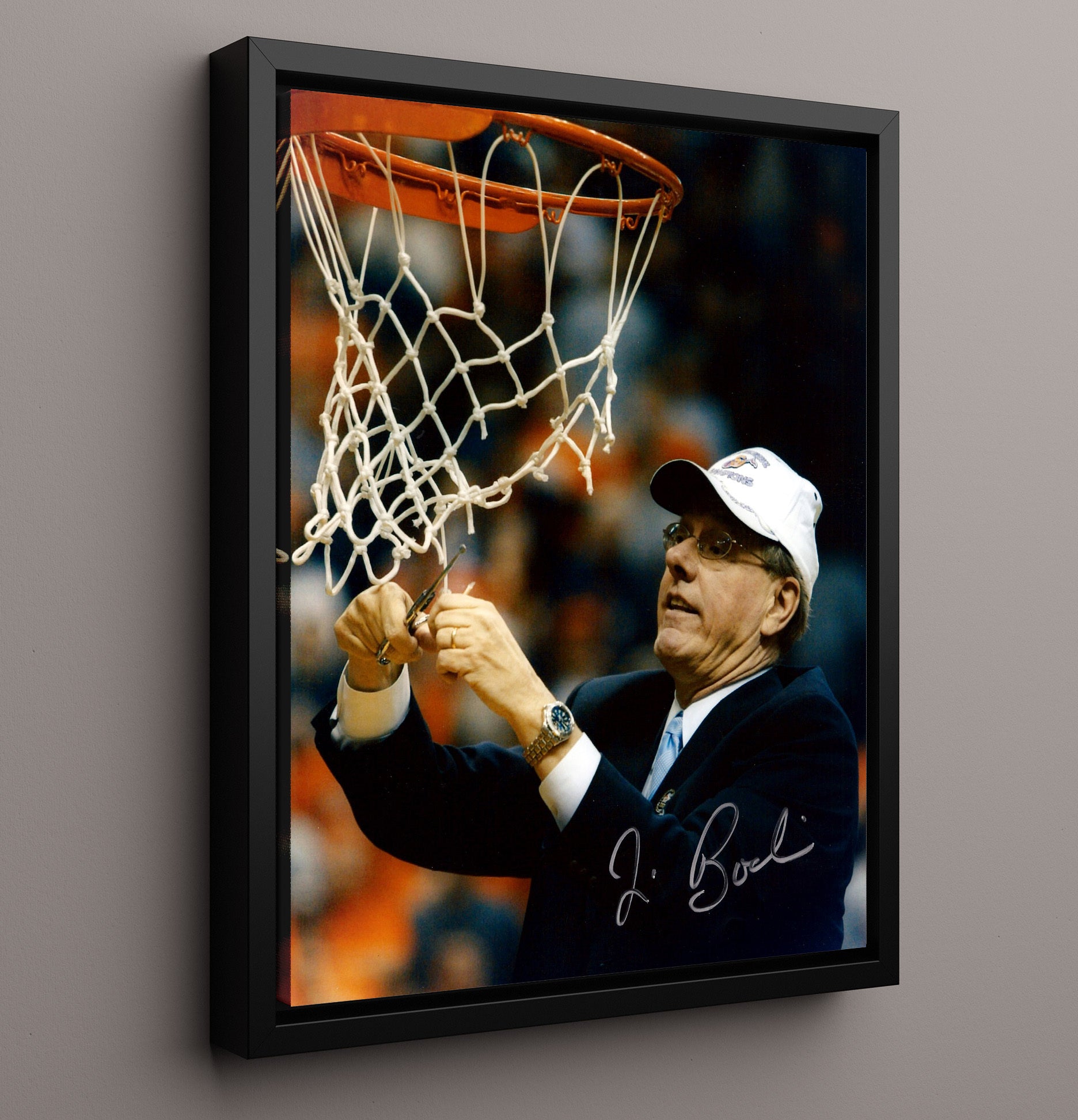 Syracuse Basketball Jim Boeheim Net Cut Championship Moment College Basketball Wall Art 16x20 Framed Canvas college basketball wall art print