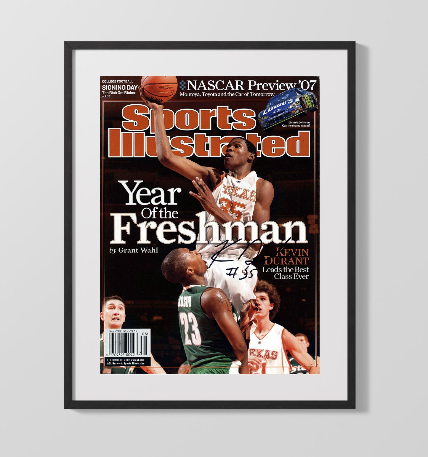 Texas Basketball Kevin Durant Freshman of the Year SI Cover 2007 College Basketball Wall Art 16x20 Gallery Frame college basketball wall art print