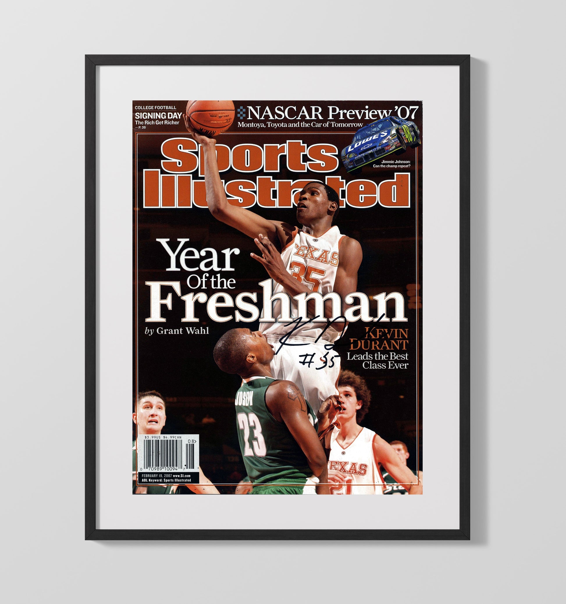 Texas Basketball Kevin Durant Freshman of the Year SI Cover 2007 College Basketball Wall Art 16x20 Gallery Frame college basketball wall art print