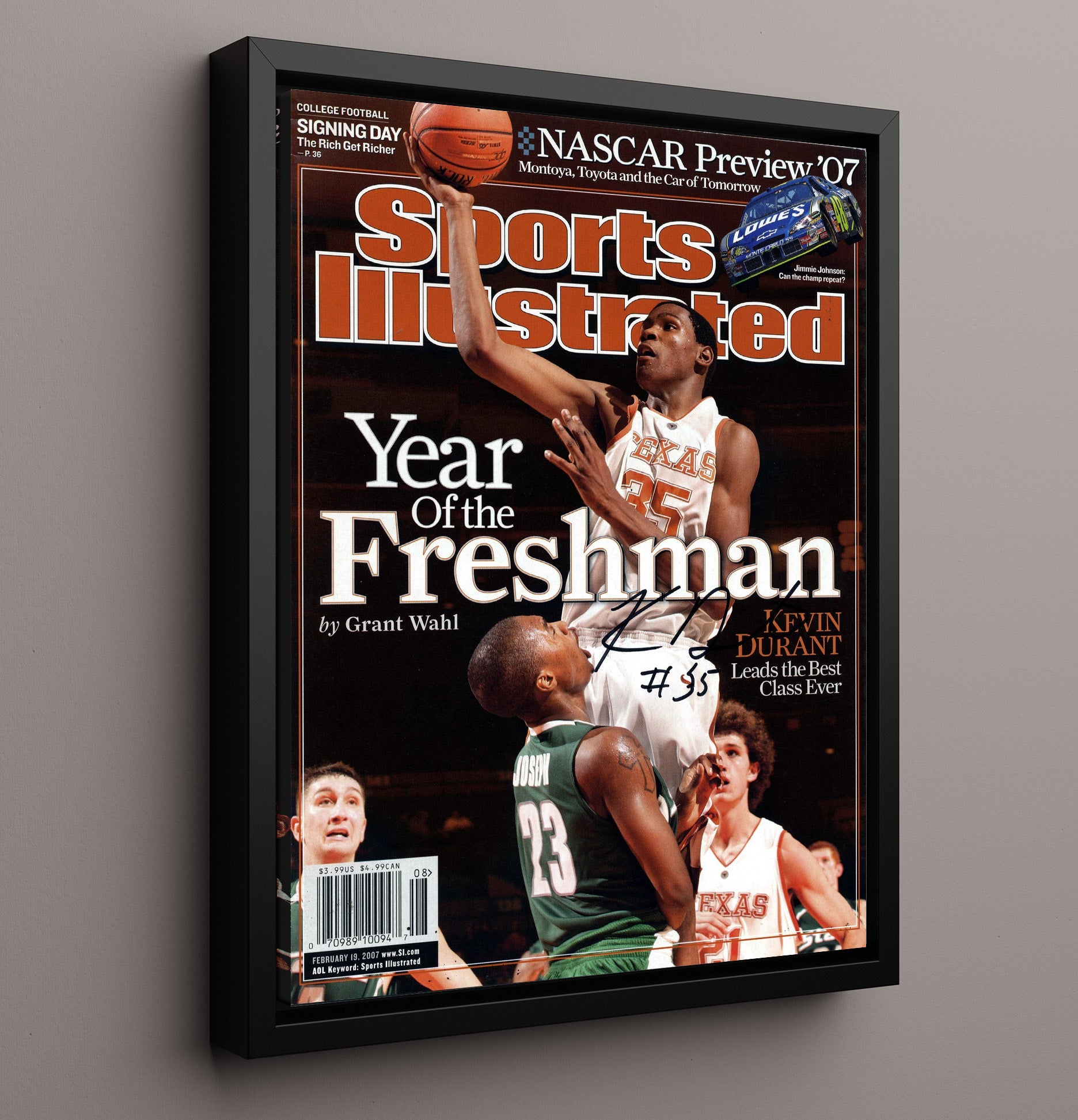 Texas Basketball Kevin Durant Freshman of the Year SI Cover 2007 College Basketball Wall Art 16x20 Framed Canvas college basketball wall art print