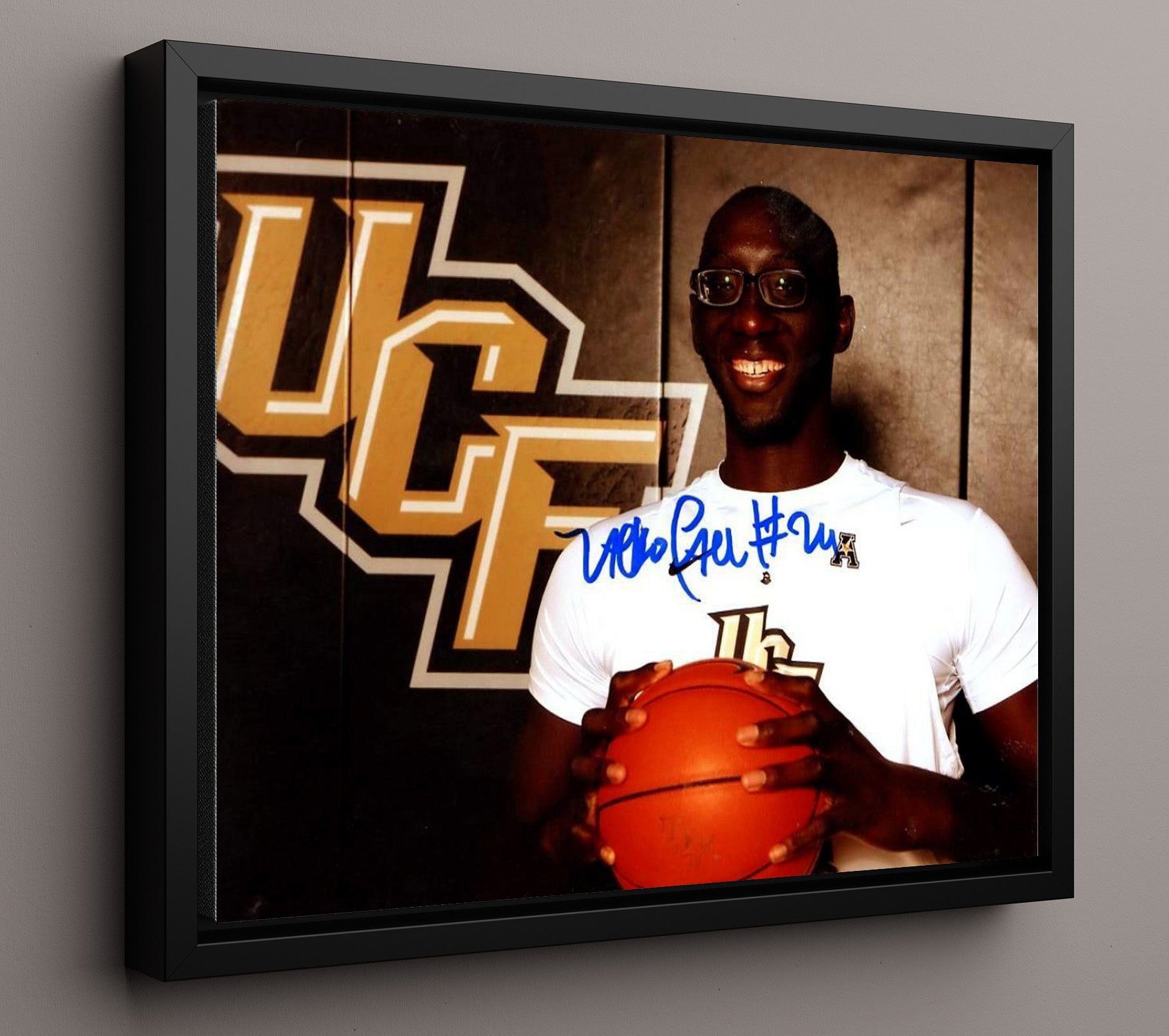 UCF Basketball Tacko Fall Towering Rim Presence Dunk College Basketball Wall Art 16x20 Framed Canvas college basketball wall art print