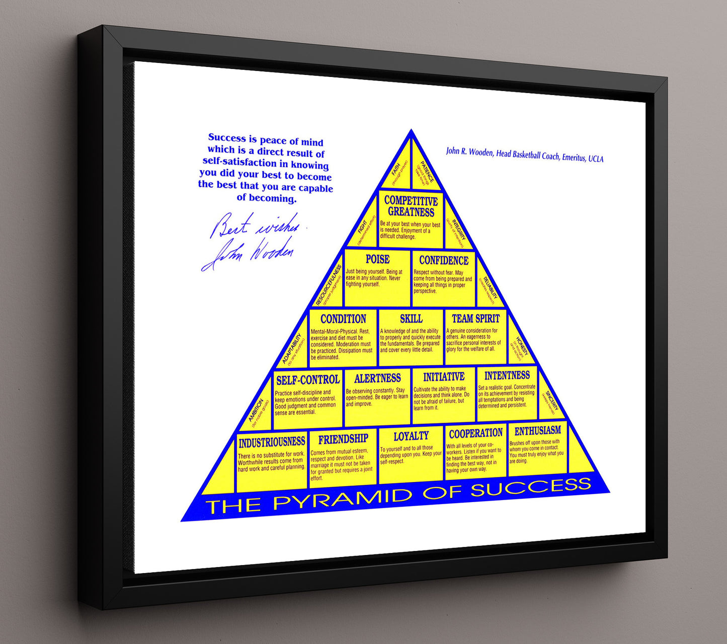 UCLA Basketball John Wooden Pyramid of Success Legacy Display College Basketball Wall Art 16x20 Framed Canvas college basketball wall art print