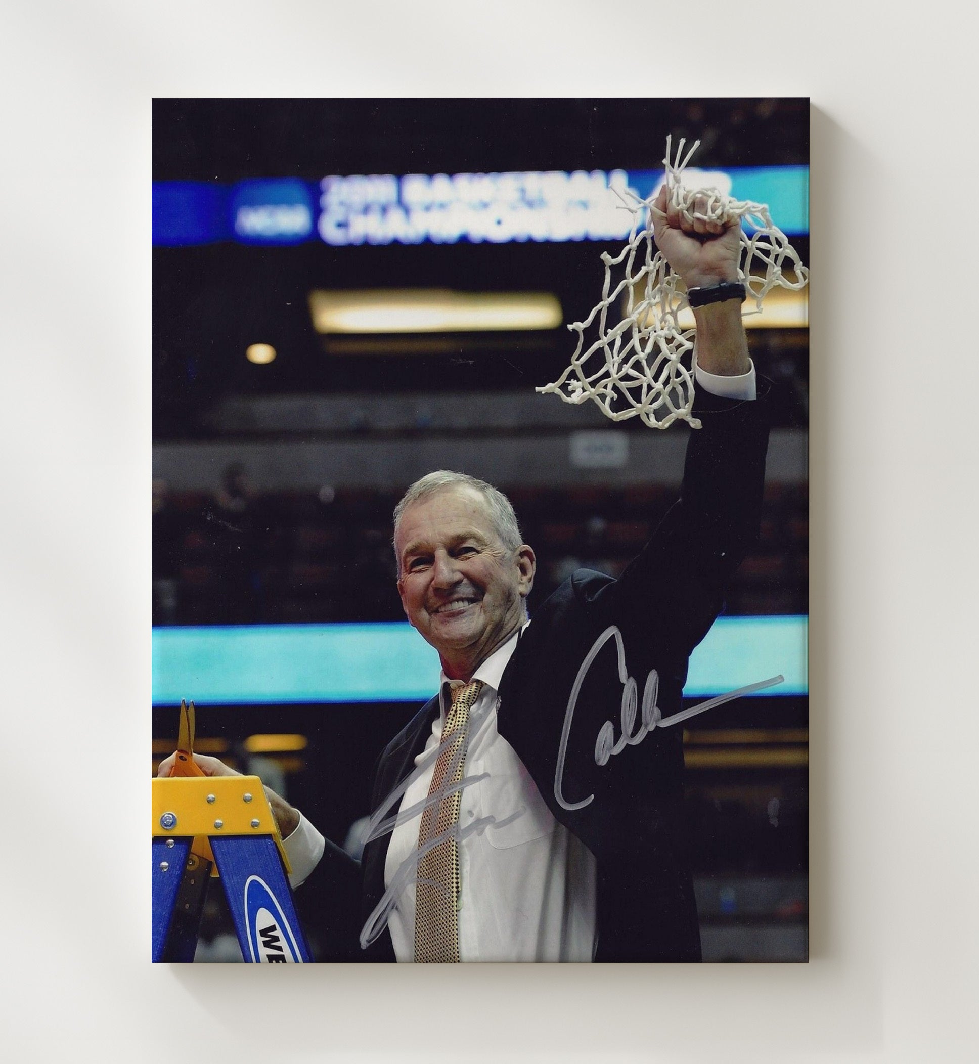 UConn Basketball Jim Calhoun Net Cut Championship Moment College Basketball Wall Art 20x24 Canvas college basketball wall art print