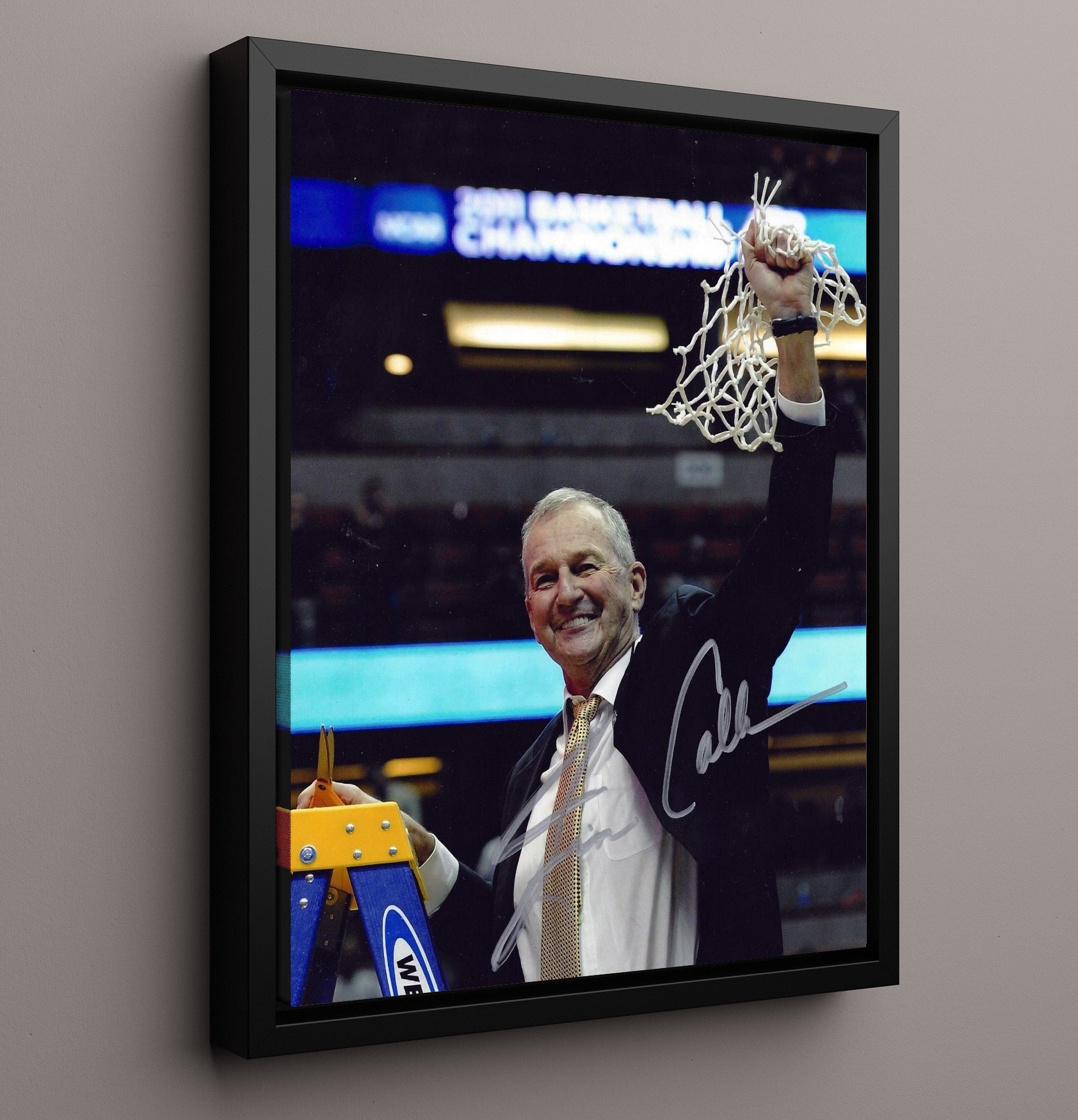 UConn Basketball Jim Calhoun Net Cut Championship Moment College Basketball Wall Art 16x20 Framed Canvas college basketball wall art print