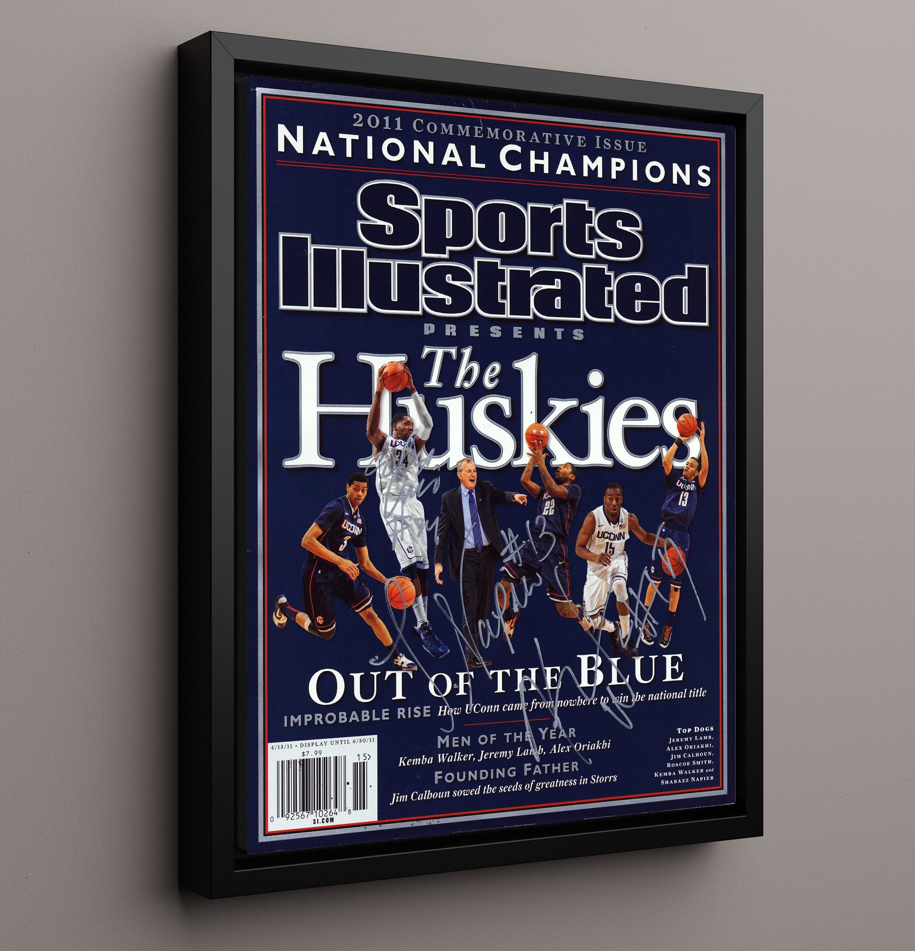 UConn Basketball Kemba Walker Huskies National Champions Out of the Blue 2011 SI College Basketball Wall Art 16x20 Framed Canvas college basketball wall art print