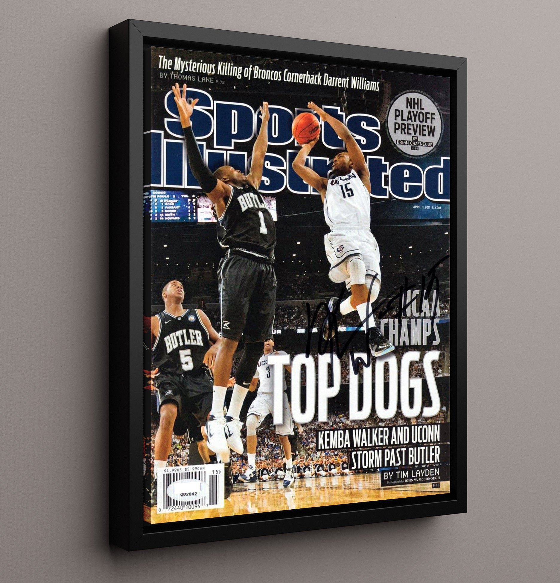 UConn Basketball Kemba Walker NCAA Champions SI Cover 2011 College Basketball Wall Art 16x20 Framed Canvas college basketball wall art print
