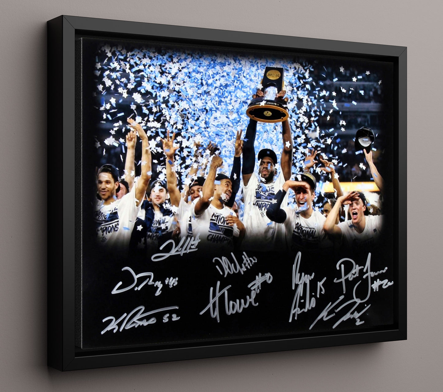 Villanova Basketball 2016 Championship Confetti Celebration Trophy Lift College Basketball Wall Art 16x20 Framed Canvas college basketball wall art print