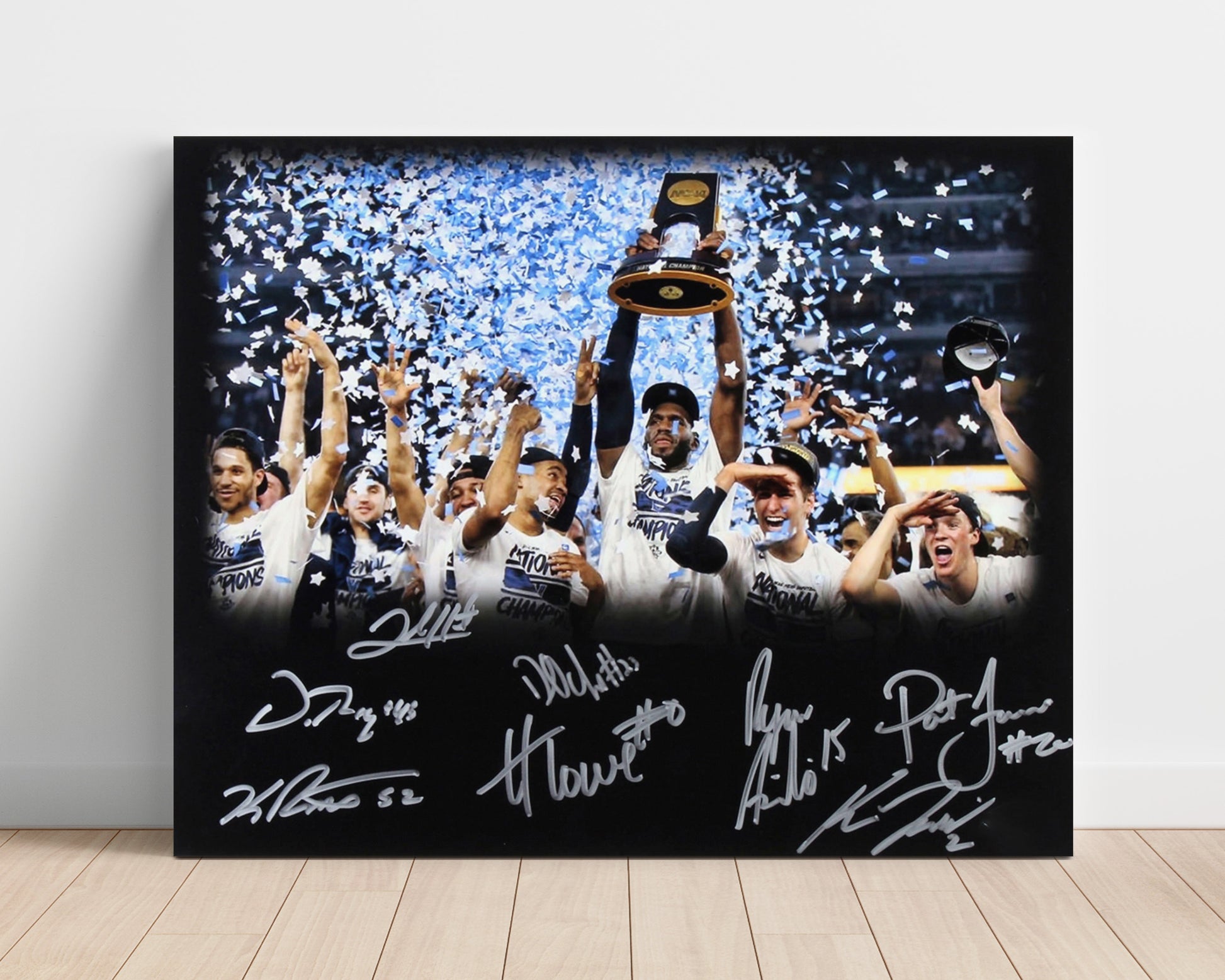 Villanova Basketball 2016 Championship Confetti Celebration Trophy Lift College Basketball Wall Art 16x20 Unframed Print college basketball wall art print