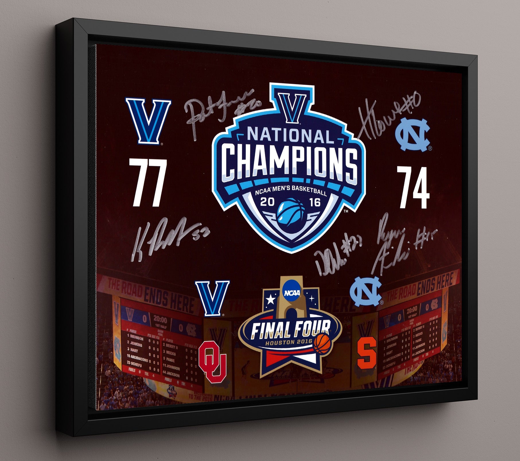 Villanova Basketball 2016 Title Game Scoreboard Victory Moment College Basketball Wall Art 16x20 Framed Canvas college basketball wall art print
