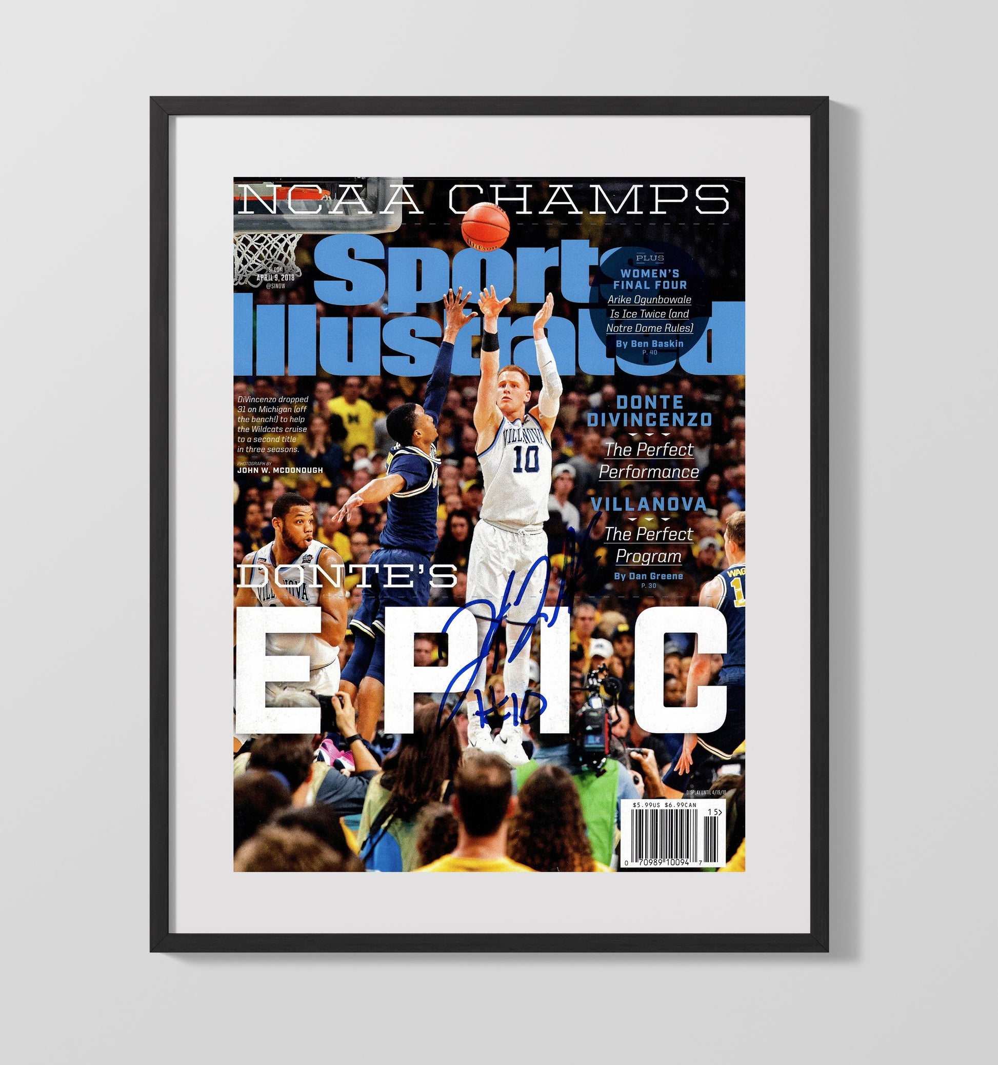 Villanova Basketball Donte DiVincenzo Championship Shot Epic Performance 2018 SI Cover College Basketball Wall Art 16x20 Gallery Frame college basketball wall art print