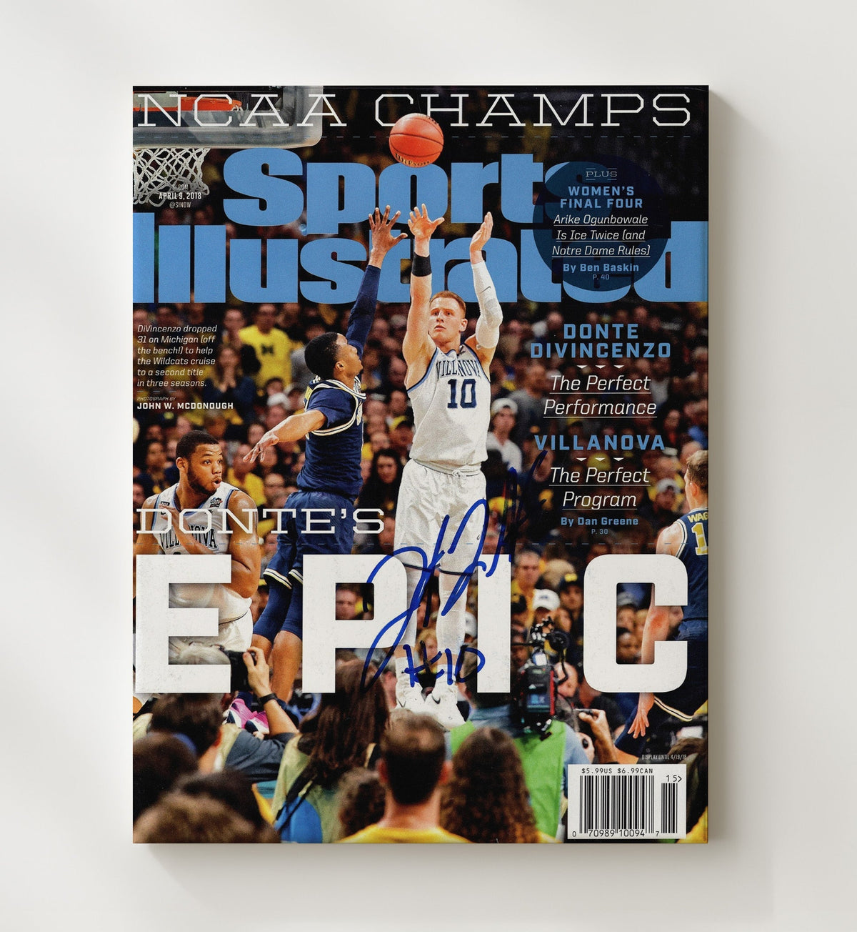 Villanova Basketball Donte DiVincenzo Championship Shot Epic Performance 2018 SI Cover 8x10 Canvas college basketball wall art
