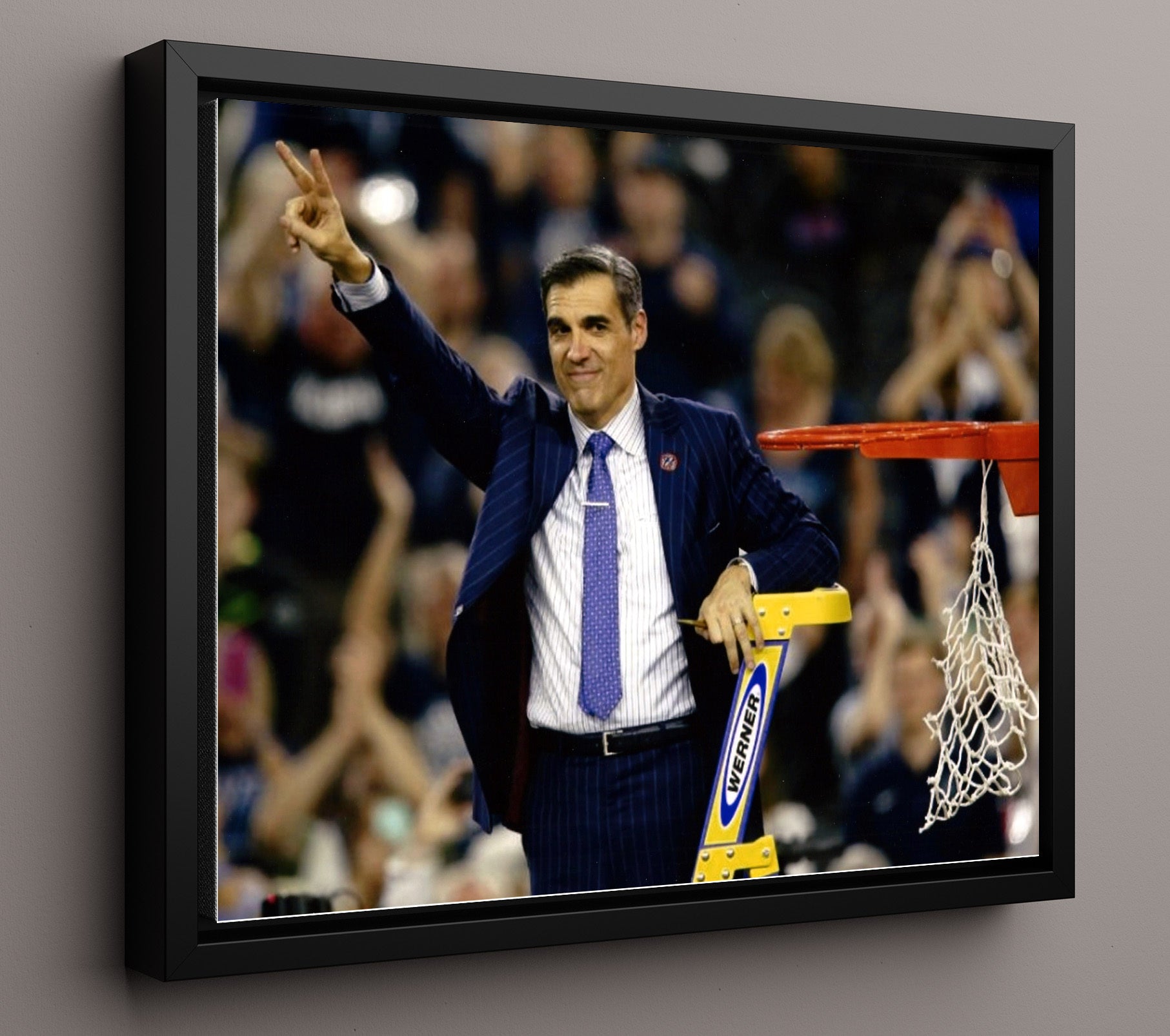 Villanova Basketball Jay Wright Championship Net Cut College Basketball Wall Art 16x20 Framed Canvas college basketball wall art print