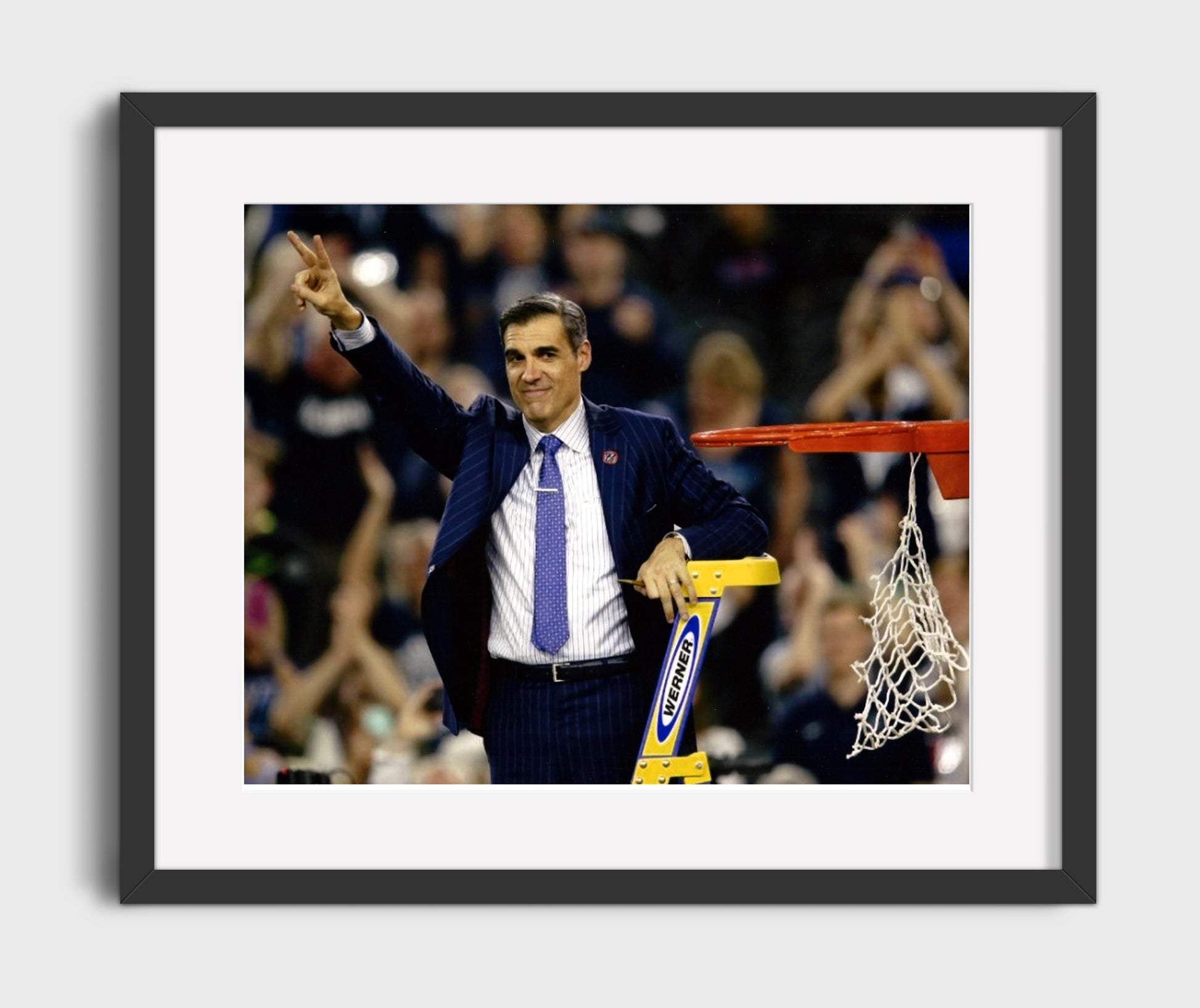 Villanova Basketball Jay Wright Championship Net Cut College Basketball Wall Art 16x20 Gallery Frame college basketball wall art print