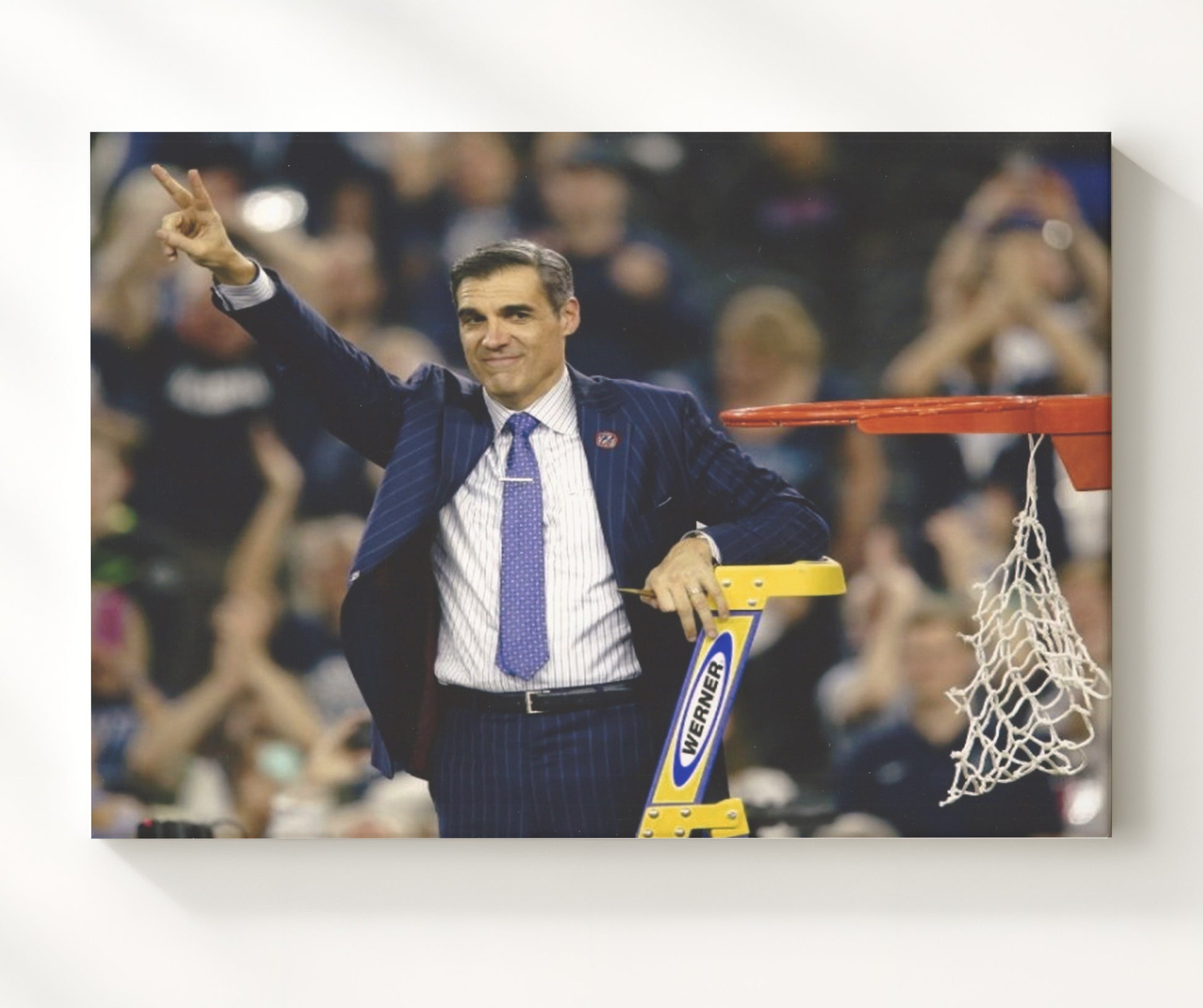 Villanova Basketball Jay Wright Championship Net Cut College Basketball Wall Art 20x24 Canvas college basketball wall art print