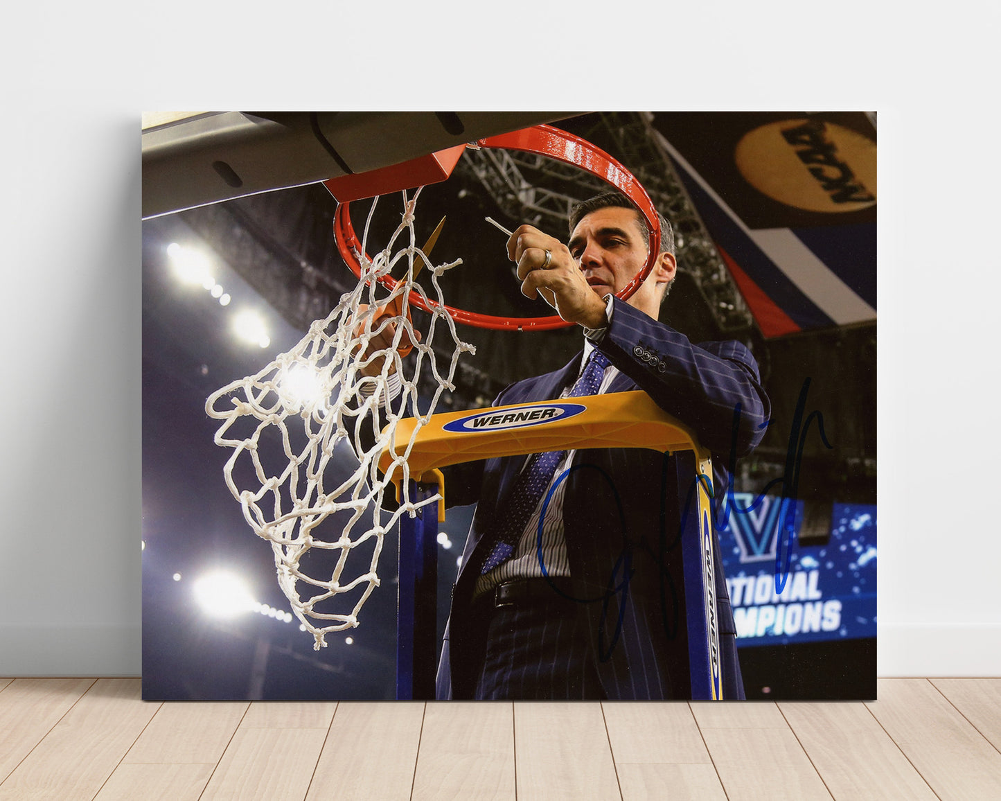 Villanova Basketball Jay Wright Net Cutting Championship Tradition College Basketball Wall Art 16x20 Unframed Print college basketball wall art print