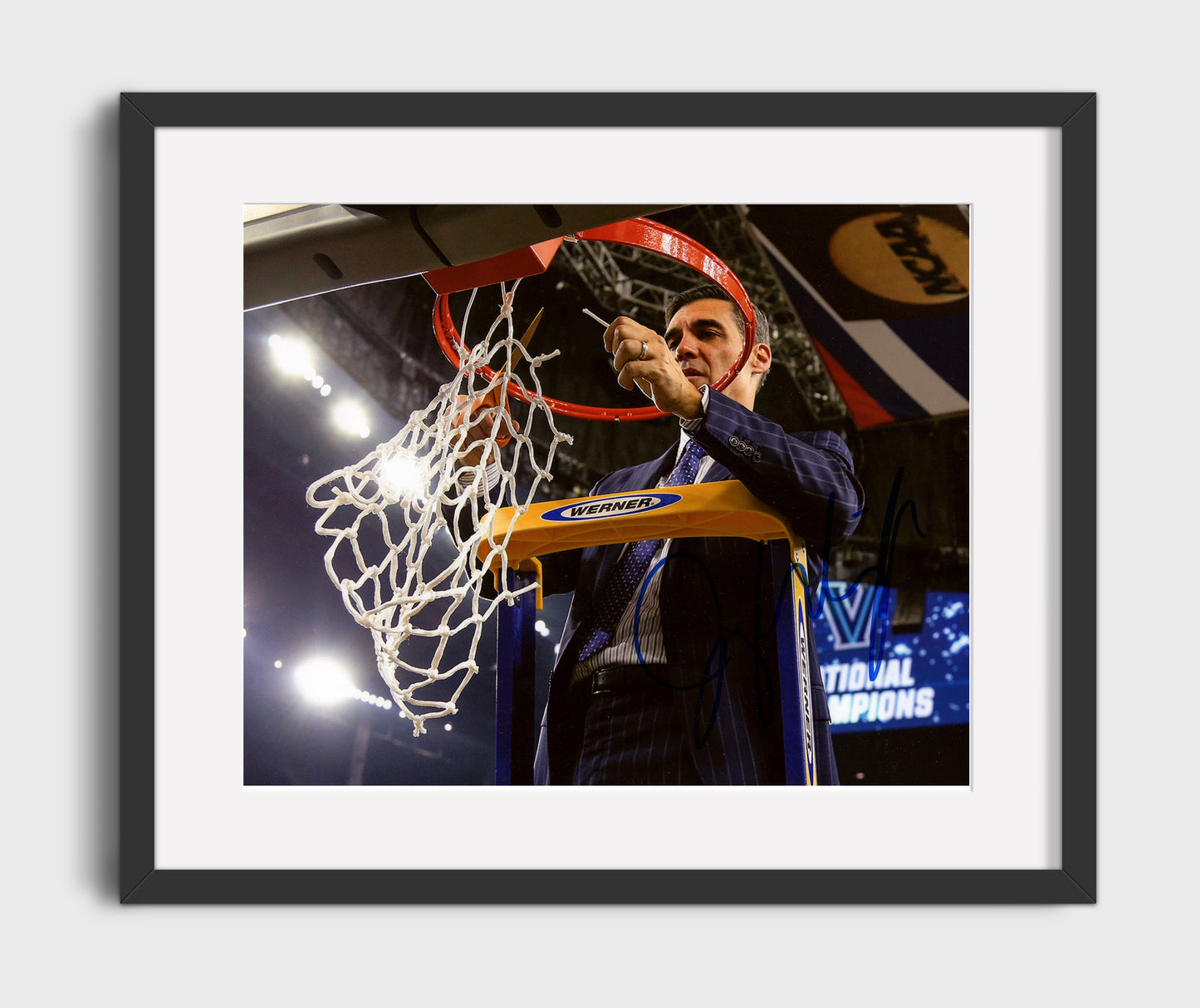 Villanova Basketball Jay Wright Net Cutting Championship Tradition College Basketball Wall Art 16x20 Gallery Frame college basketball wall art print