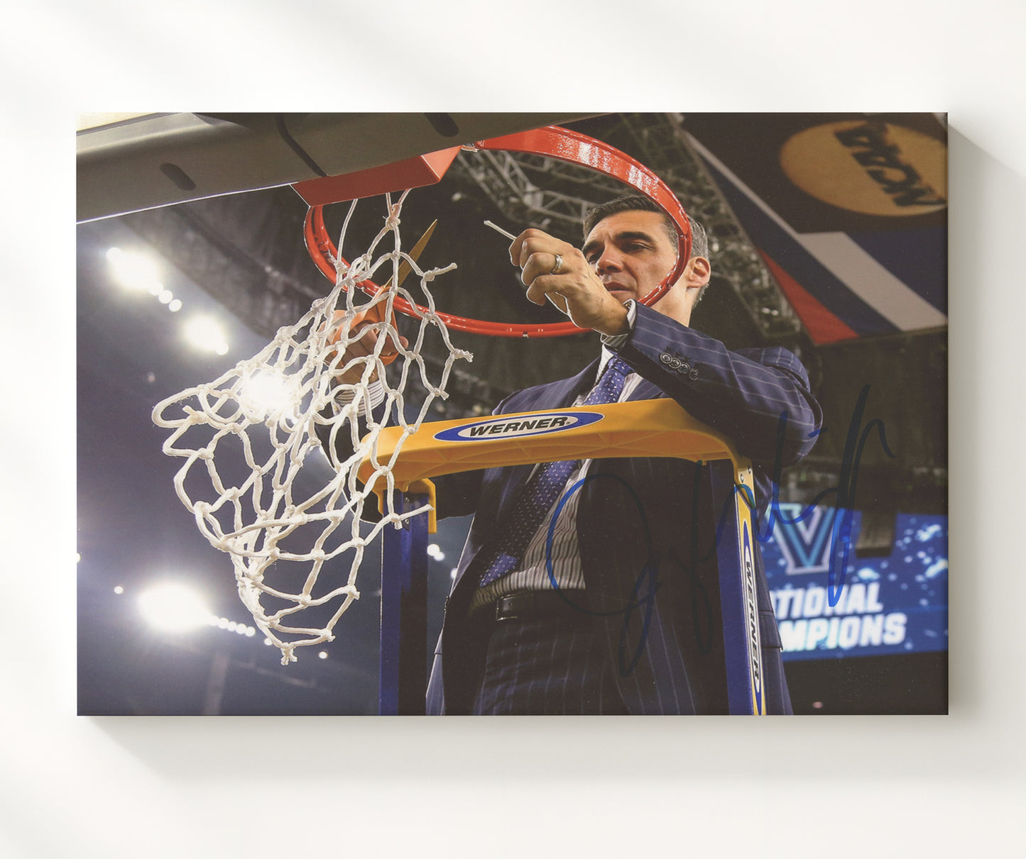 Villanova Basketball Jay Wright Net Cutting Championship Tradition College Basketball Wall Art 20x24 Canvas college basketball wall art print