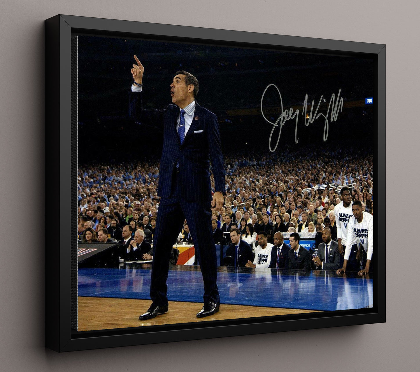 Villanova Basketball Jay Wright Sideline Coaching Point College Basketball Wall Art 16x20 Framed Canvas college basketball wall art print