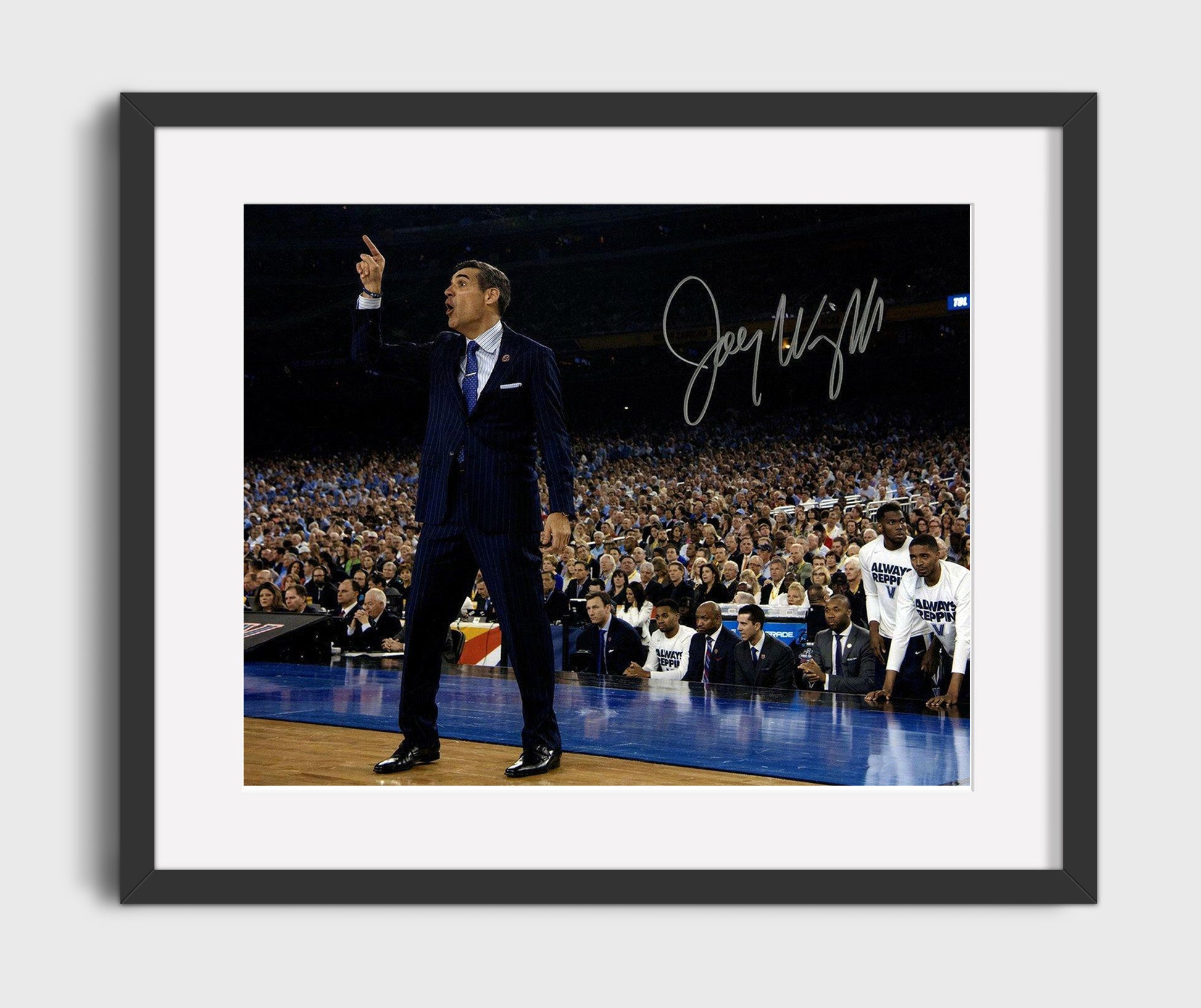 Villanova Basketball Jay Wright Sideline Coaching Point College Basketball Wall Art 16x20 Gallery Frame college basketball wall art print
