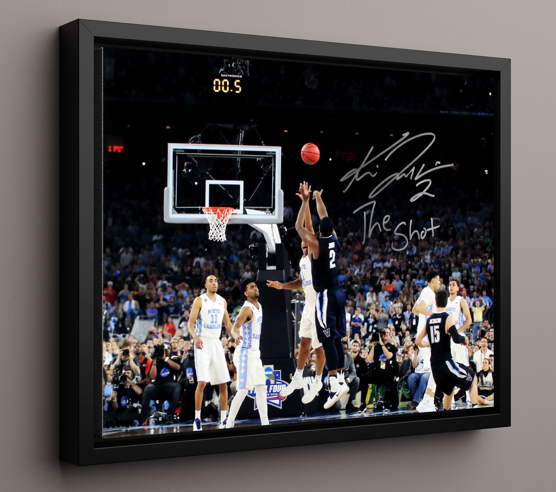 Villanova Basketball Kris Jenkins Buzzer Beater The Shot College Basketball Wall Art 16x20 Framed Canvas college basketball wall art print