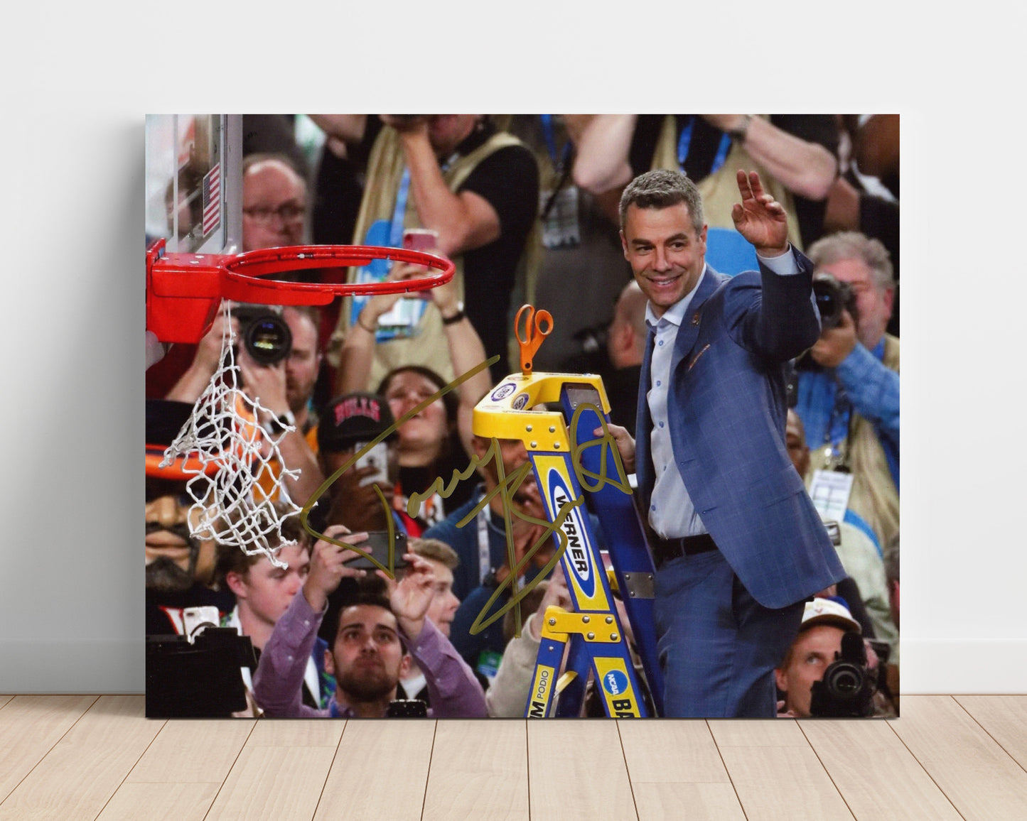 Virginia Basketball Tony Bennett Net Cutting Championship 2019 College Basketball Wall Art 16x20 Unframed Print college basketball wall art print