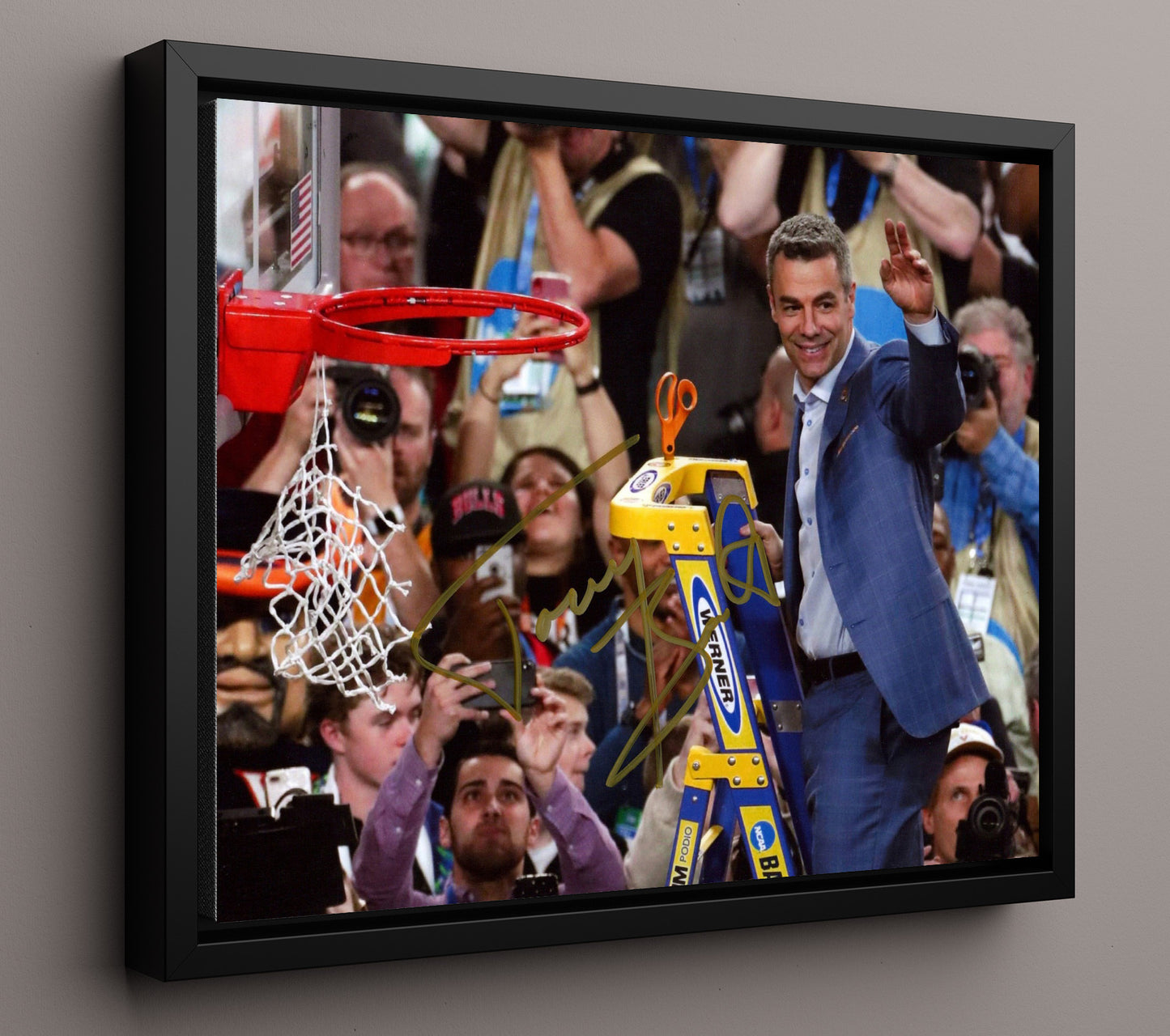 Virginia Basketball Tony Bennett Net Cutting Championship 2019 College Basketball Wall Art 16x20 Framed Canvas college basketball wall art print