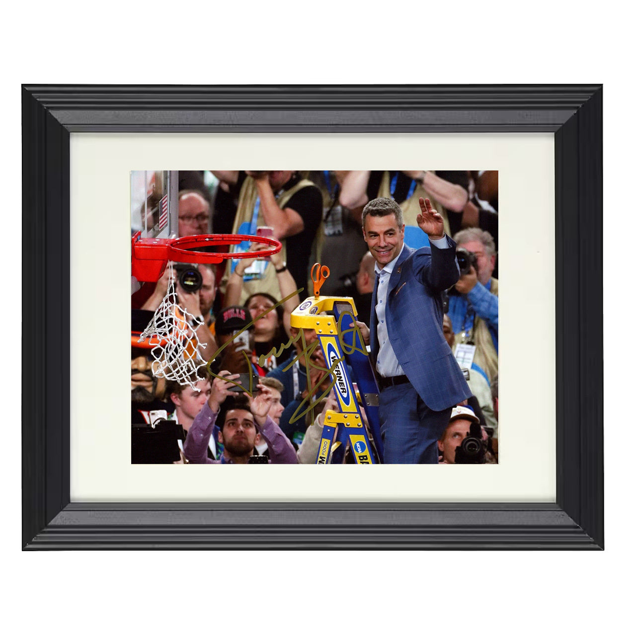 Virginia – Tony Bennett Net Cutting Championship 2019 – 8x10 black beveled framed college basketball wall art