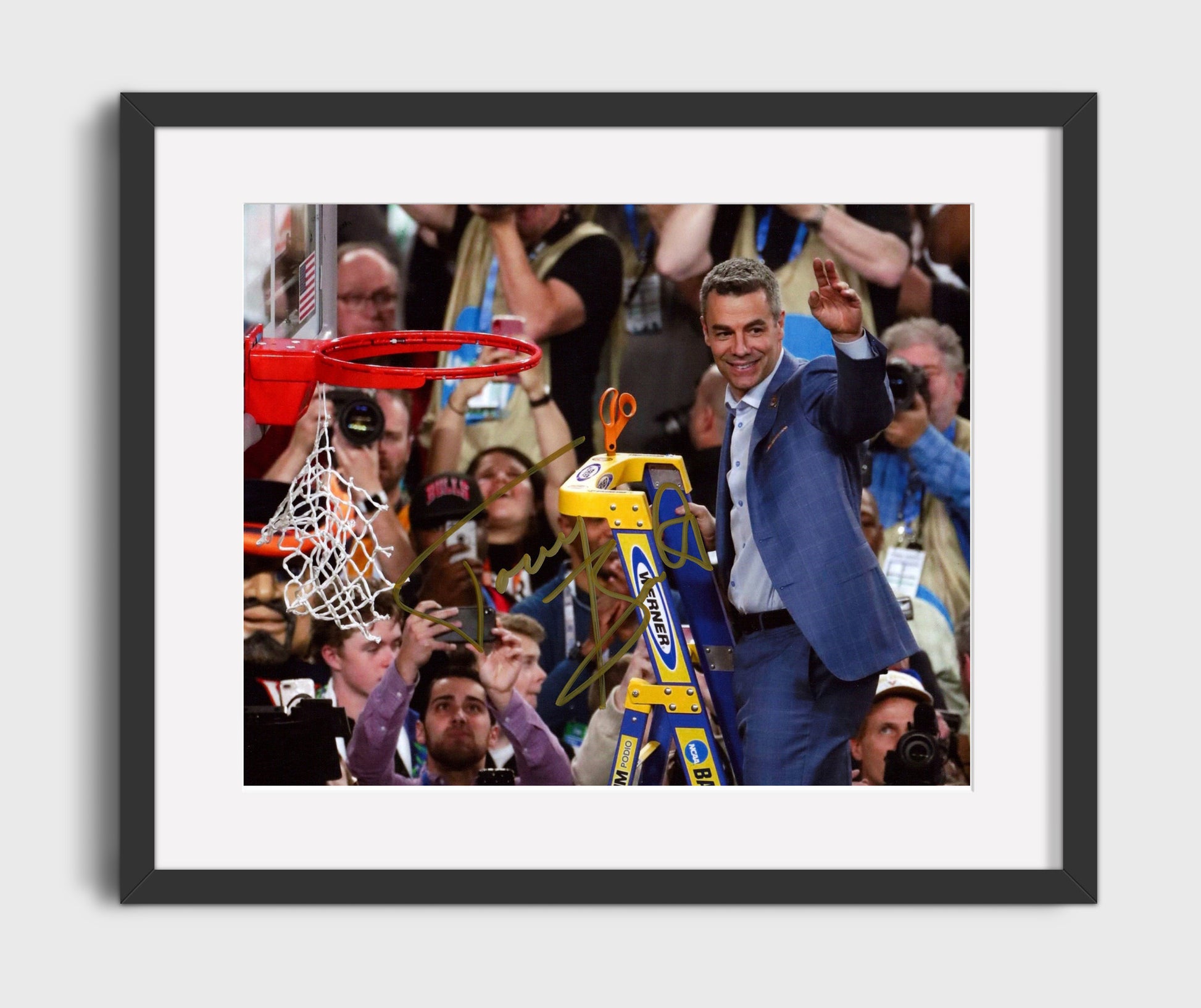 Virginia Basketball Tony Bennett Net Cutting Championship 2019 College Basketball Wall Art 16x20 Gallery Frame college basketball wall art print