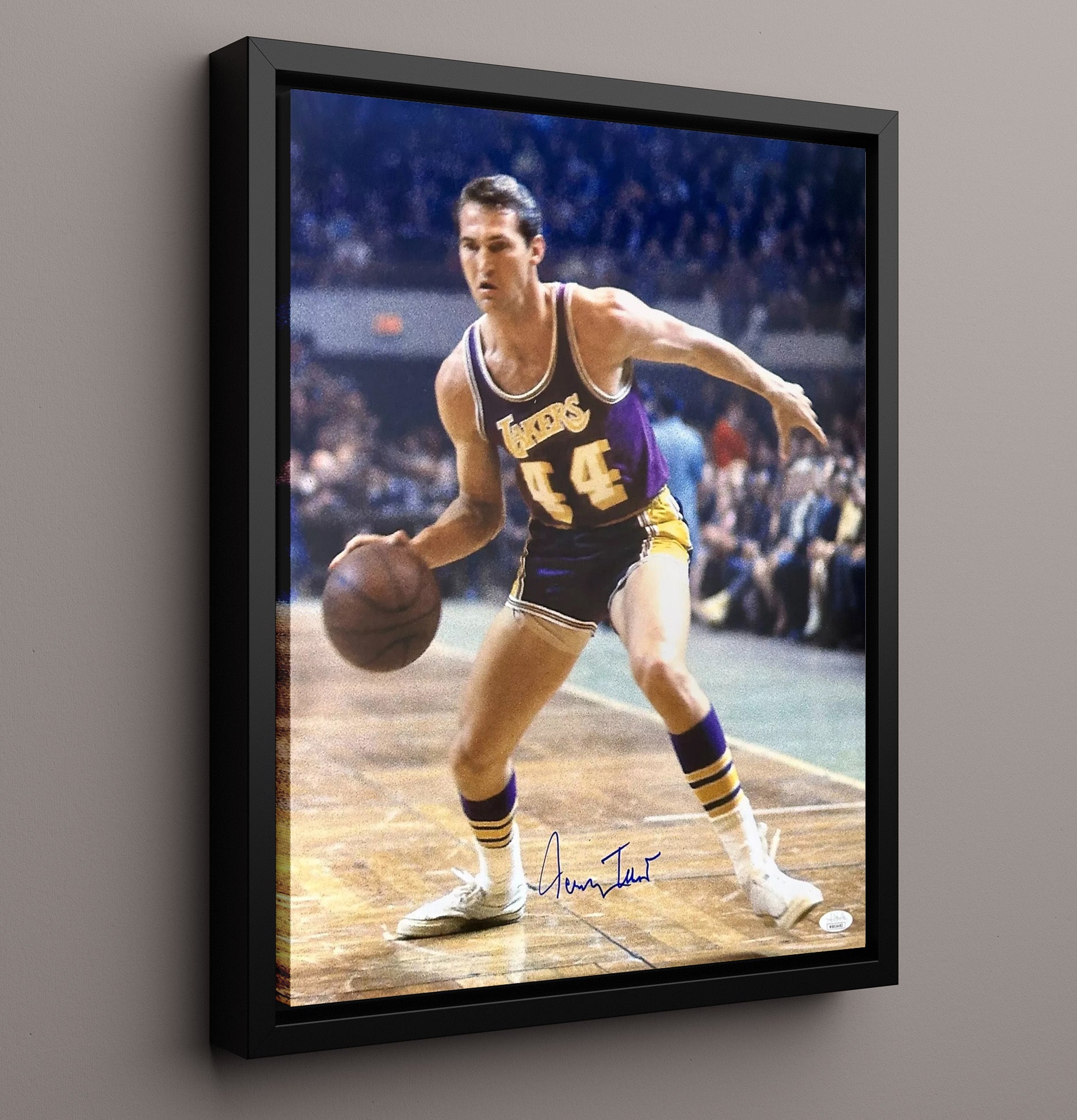 West Virginia Basketball Jerry West Dribble Drive College Basketball Wall Art 16x20 Framed Canvas college basketball wall art print