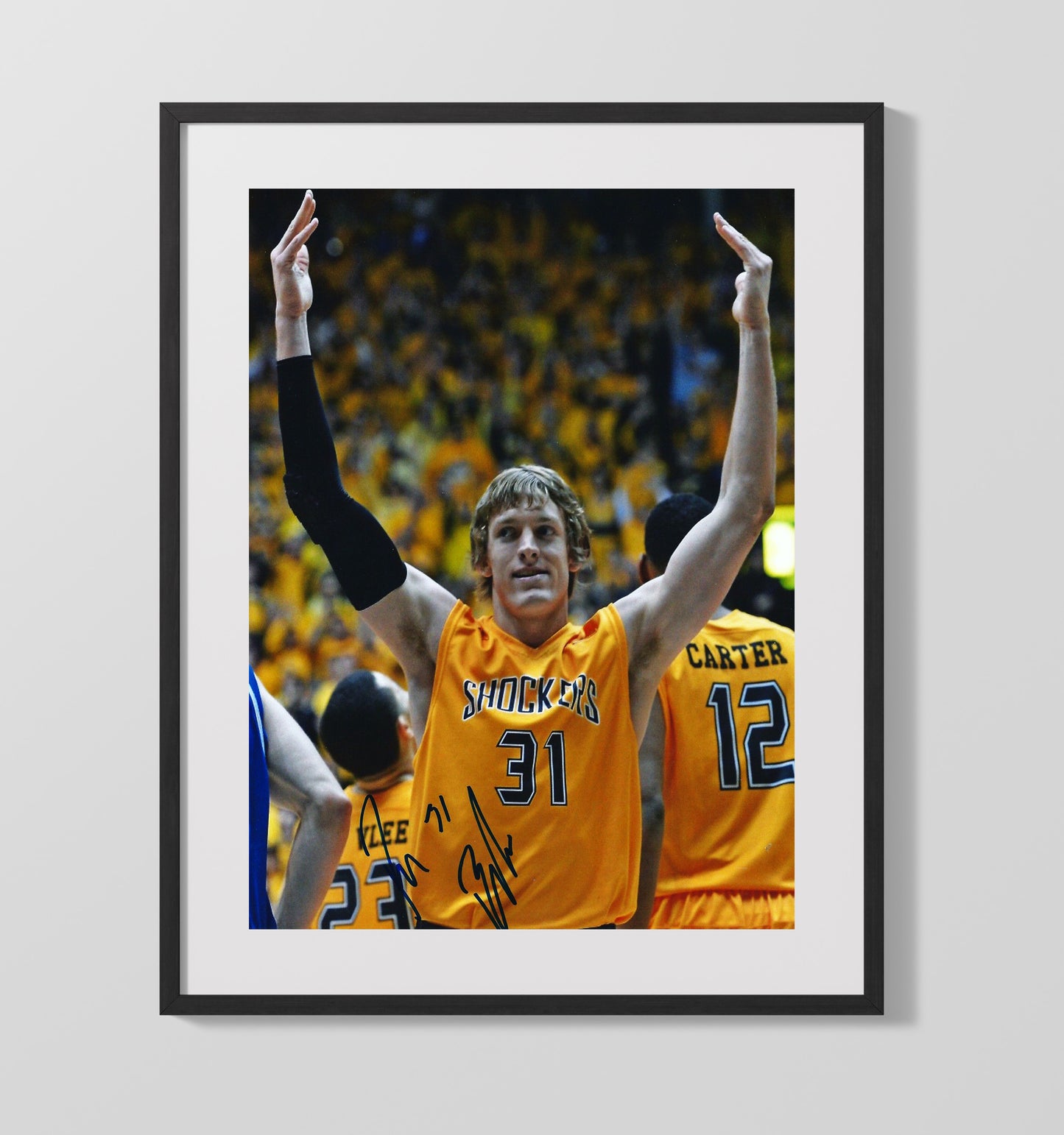 Wichita State Basketball Ron Baker Shocker Pride Celebration College Basketball Wall Art 16x20 Gallery Frame college basketball wall art print