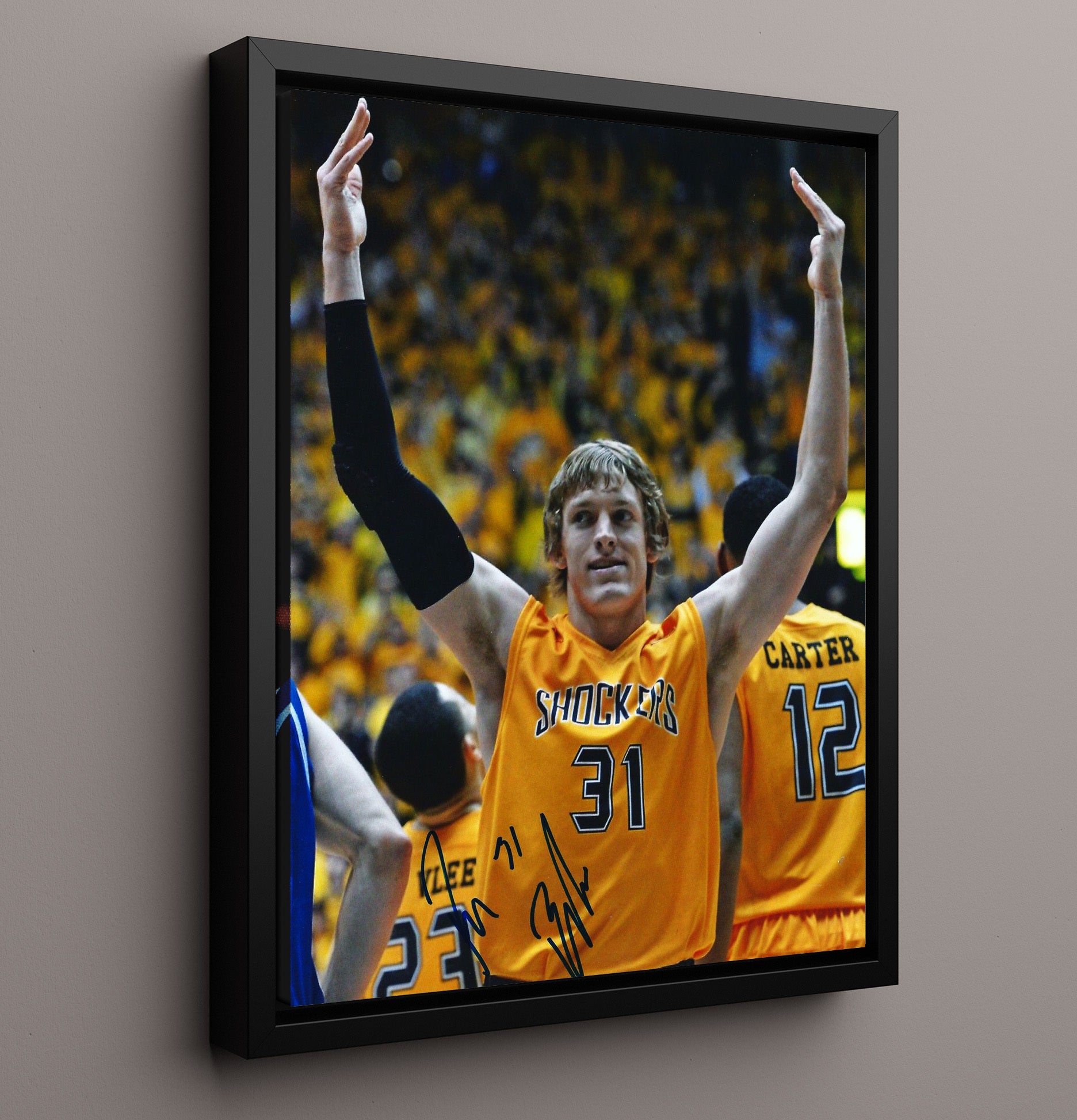 Wichita State Basketball Ron Baker Shocker Pride Celebration College Basketball Wall Art 16x20 Framed Canvas college basketball wall art print