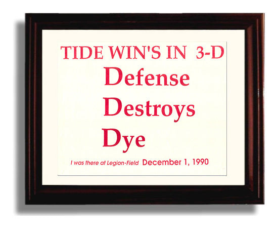 Alabama Football 1990 Iron Bowl 3D Defense College Football Wall Art 8x10 Beveled Frame wall art print – College Football decor