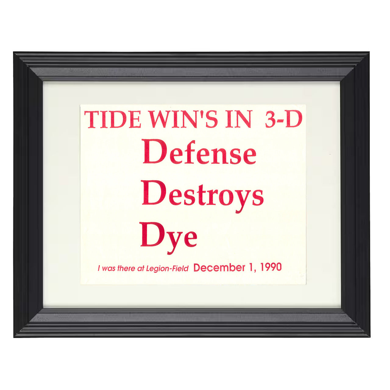 Alabama Football 1990 Iron Bowl 3D Defense Poster 8x10 black beveled frame college football wall art