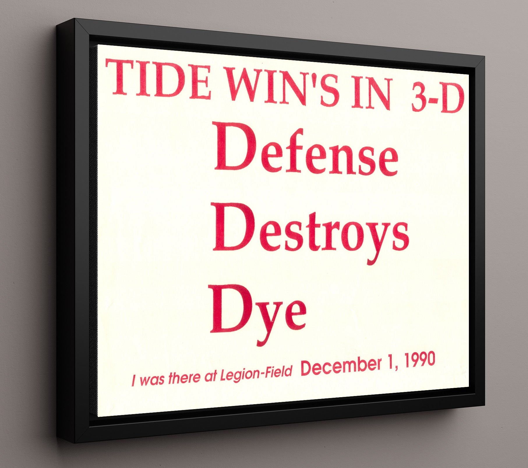 Alabama Football 1990 Iron Bowl 3D Defense College Football Wall Art 16x20 Framed Canvas wall art print – College Football decor
