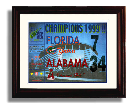 Alabama Football 1999 SEC Championship Scorecard College Football Wall Art 8x10 Beveled Frame wall art print – College Football decor