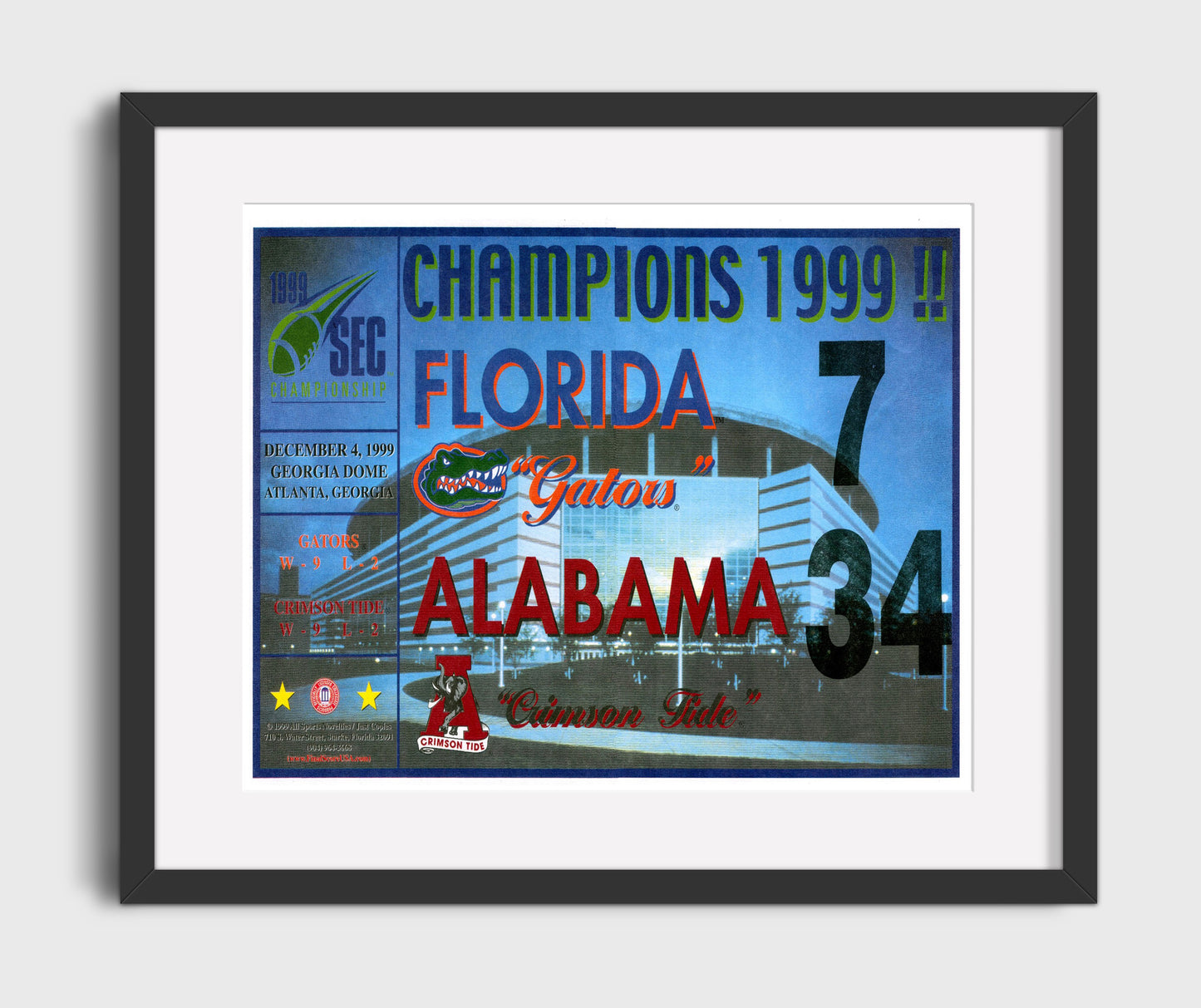 Alabama Football - 1999 SEC Championship Scorecard 8x10 Gallery Frame college football wall art
