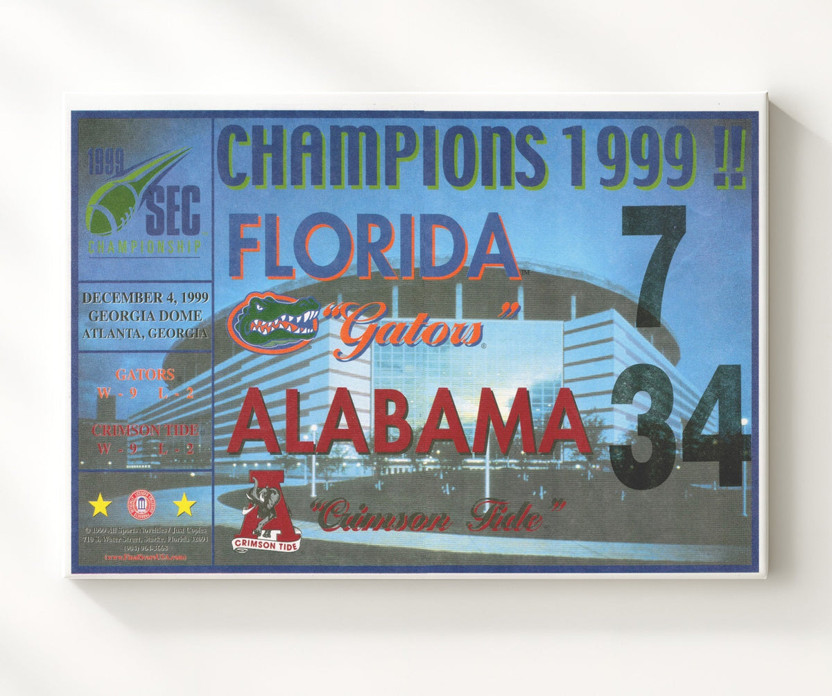 Alabama Football - 1999 SEC Championship Scorecard 8x10 Canvas college football wall art